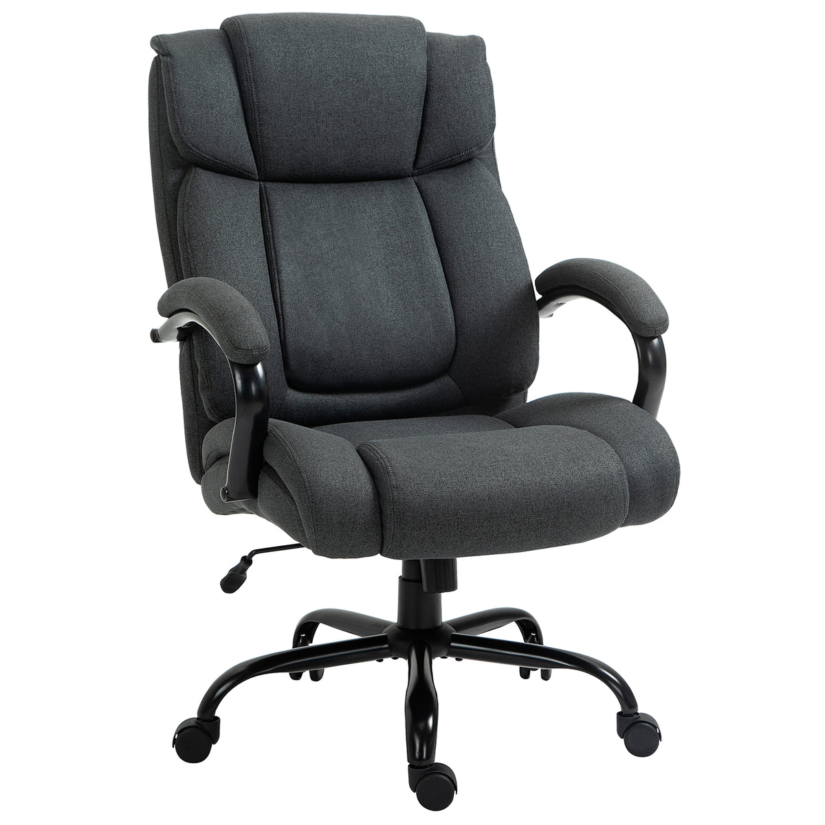 Executive Office Chair with Spring Padding, Linen Computer Desk Chair with Swivel Wheels, High Back, Height Adjustable, Charcoal Grey