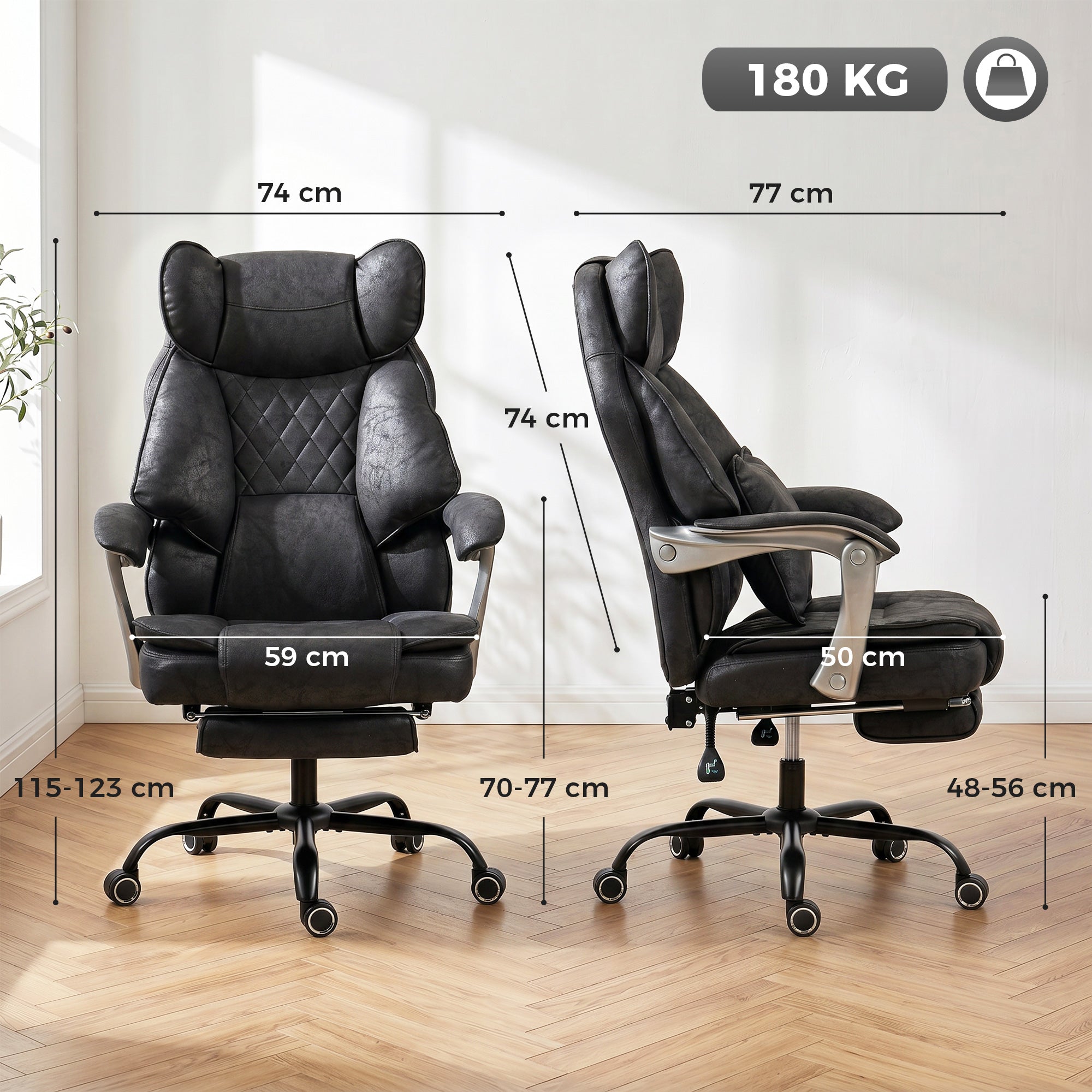 Executive Office Chair with Footrest, 180kg 400lb Big and Tall Leathaire Desk Chair with Wide Seat, Reclining Back, Lumbar Support, Built-in Headrest, Class 4 Gas Lift, Swivel Wheel, Black