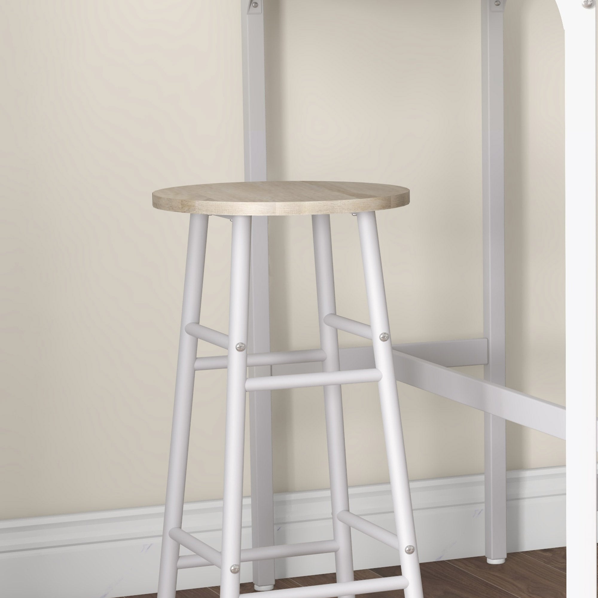 3 Piece Bar Table Set with 2 Stools, Industrial Bar Table and Stool Set, Dining Table and Chair Set for Small Space, Oak