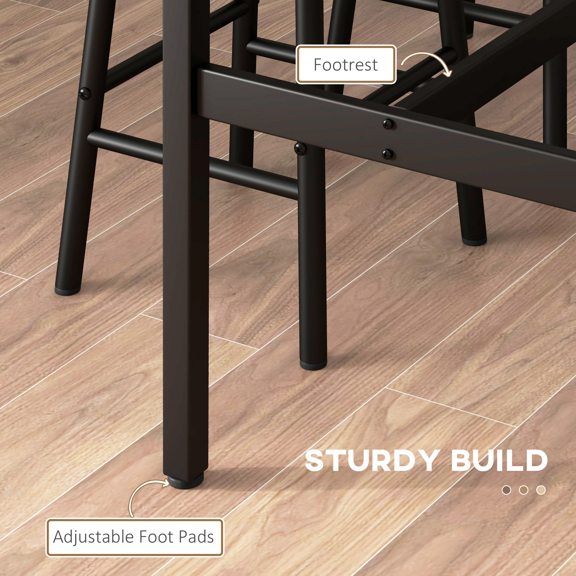 5-Piece Industrial Bar Height Bar Table and Chairs, Set for 4, Rustic Brown