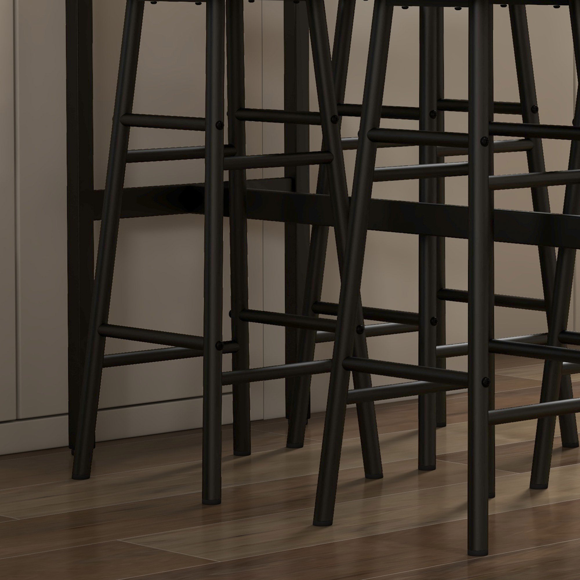 5-Piece Industrial Bar Height Bar Table and Chairs, Set for 4, Rustic Brown