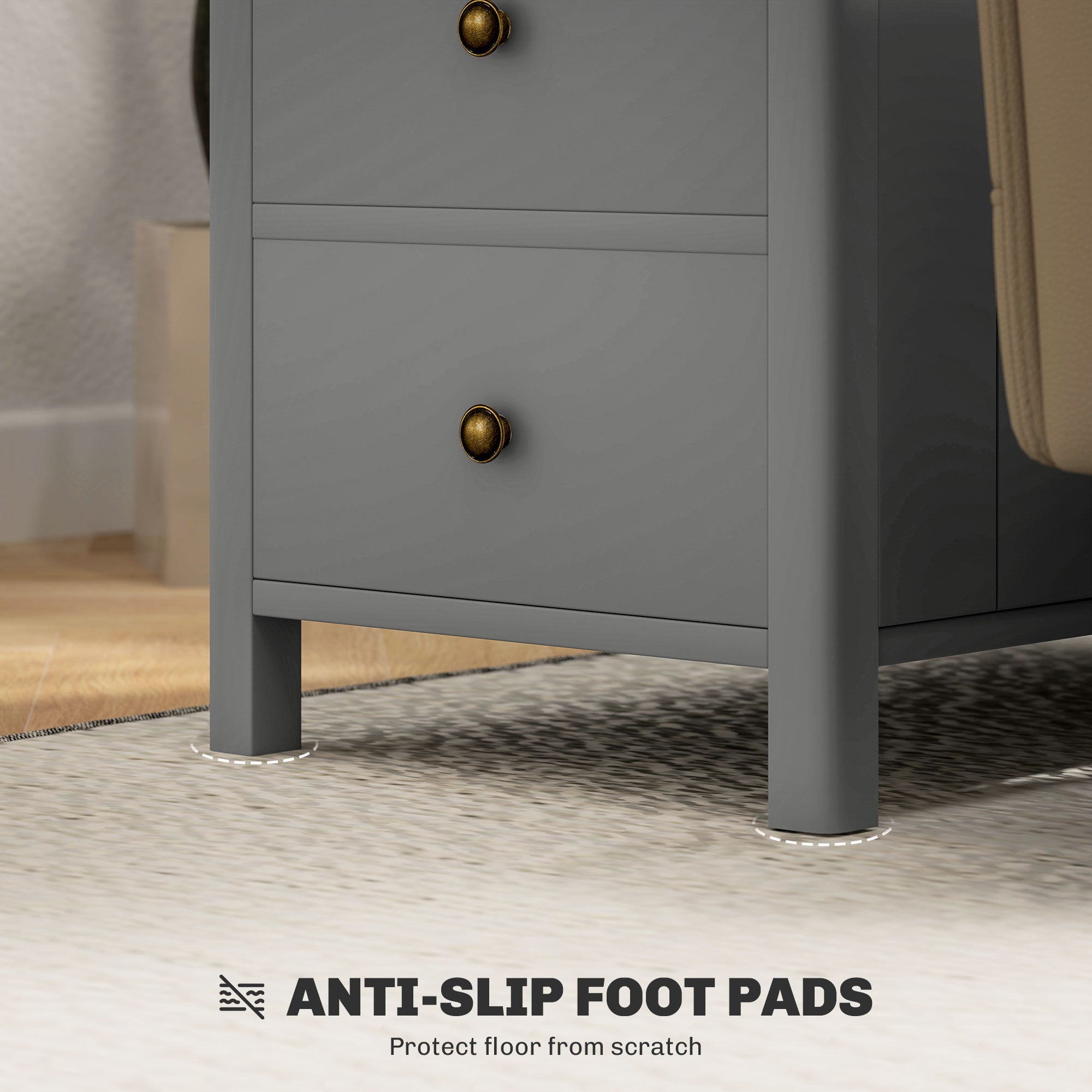 Side Table w/ Charging Station & USB Ports, Narrow End Table w/ Drawers Shelf, Gray