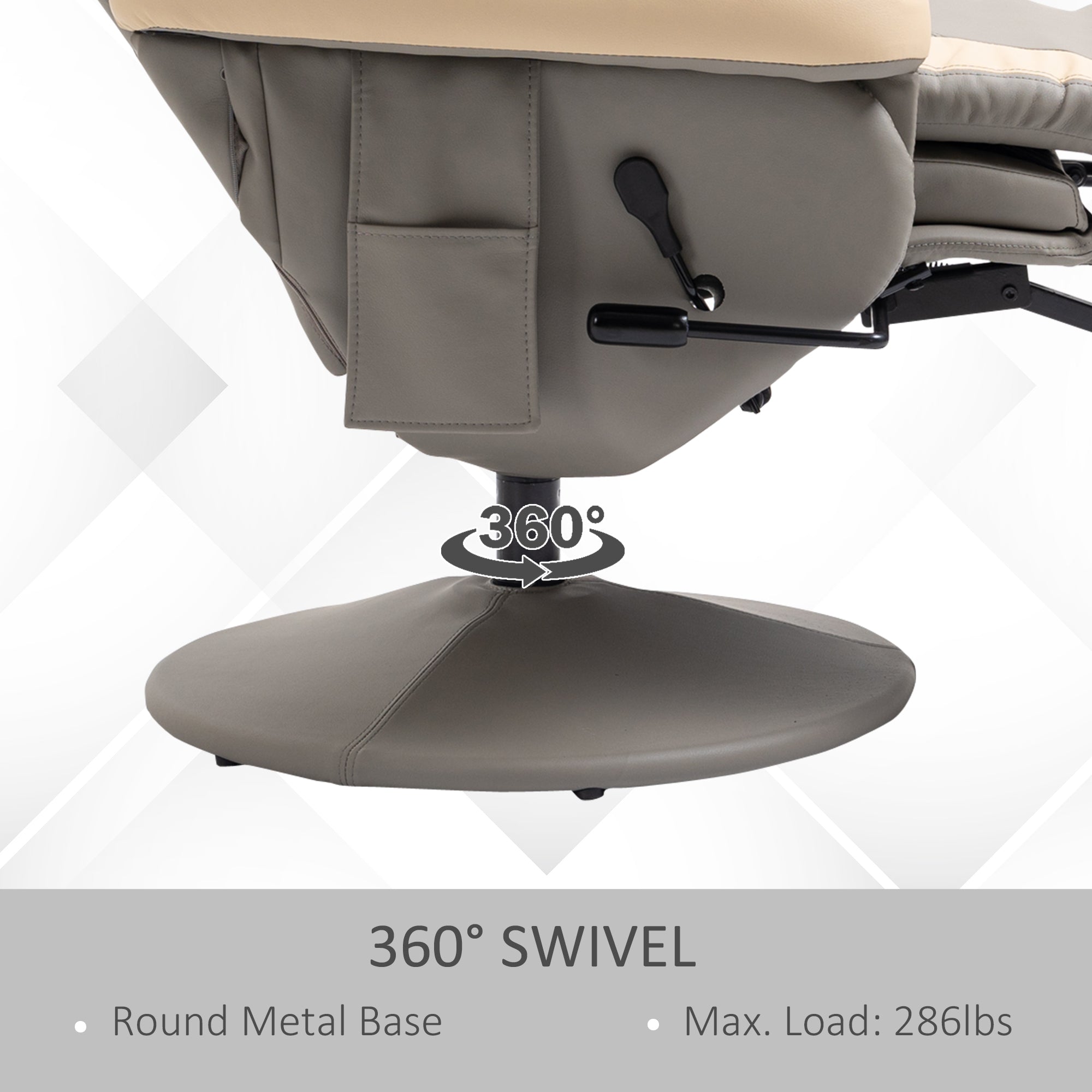 HOMCOM Manual Reclining Gaming Chair, 360° Swivel Racing Video Gaming Recliner with Footrest, Headrest and Cup Holder, PU Leather Armchair with Storage Pocket, Grey