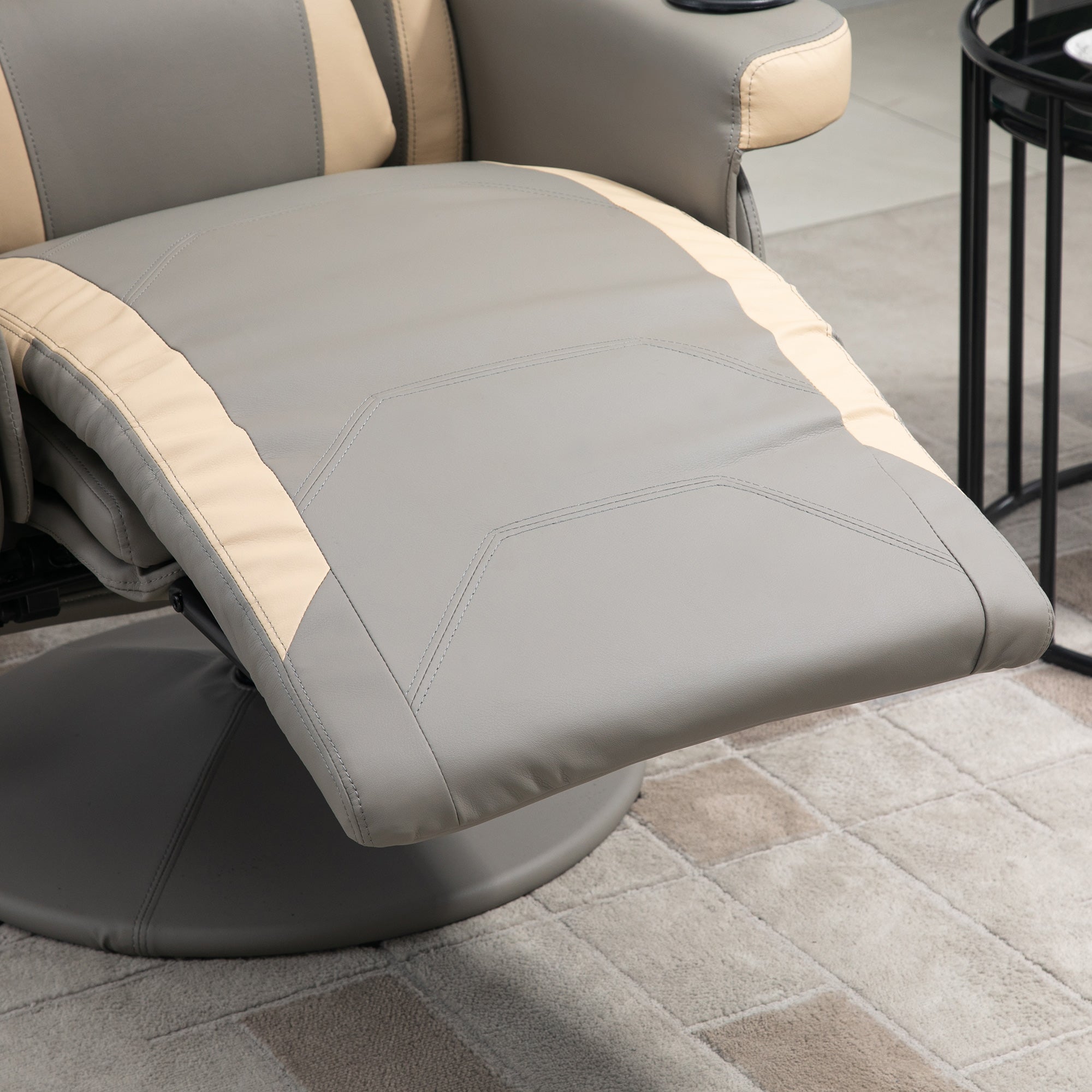 HOMCOM Manual Reclining Gaming Chair, 360° Swivel Racing Video Gaming Recliner with Footrest, Headrest and Cup Holder, PU Leather Armchair with Storage Pocket, Grey