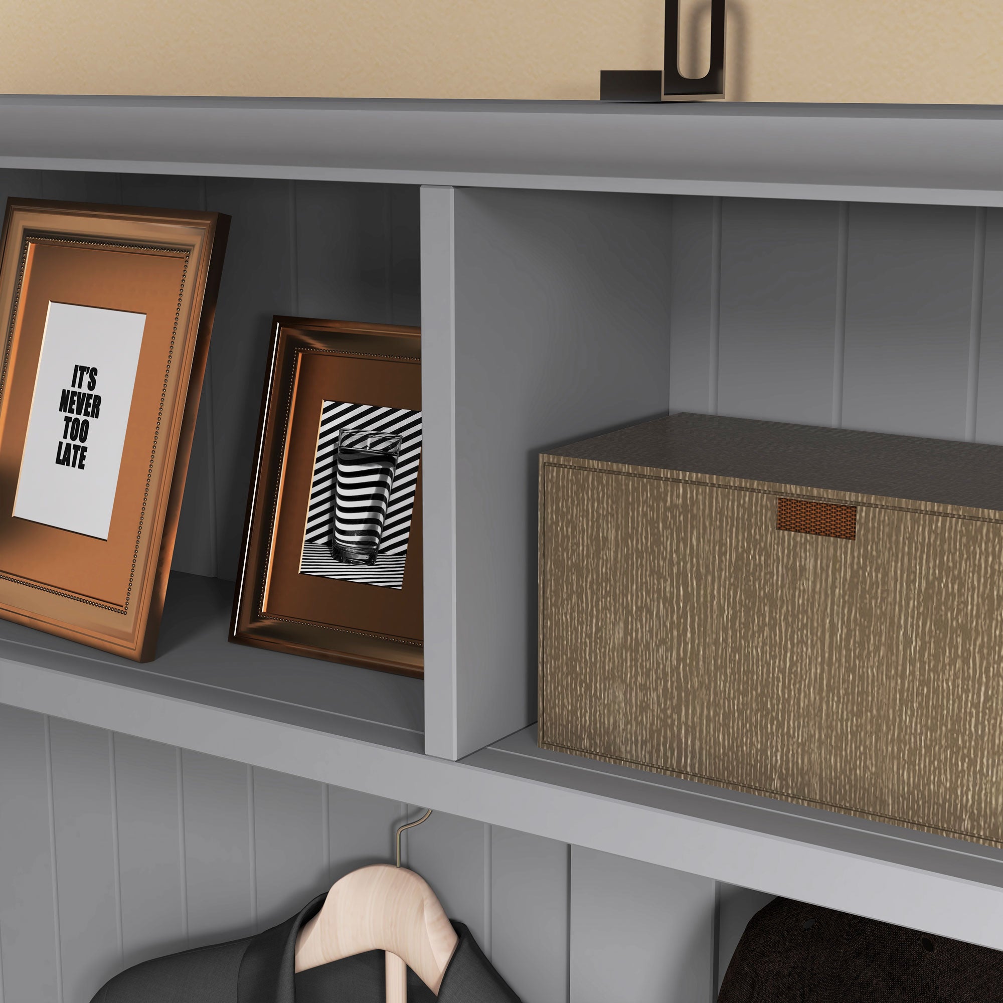 3-in-1 Hall Tree, Entryway Bench w/ Coat Rack, 2 Drawers, 4 Hooks & Padded Seat, Gray