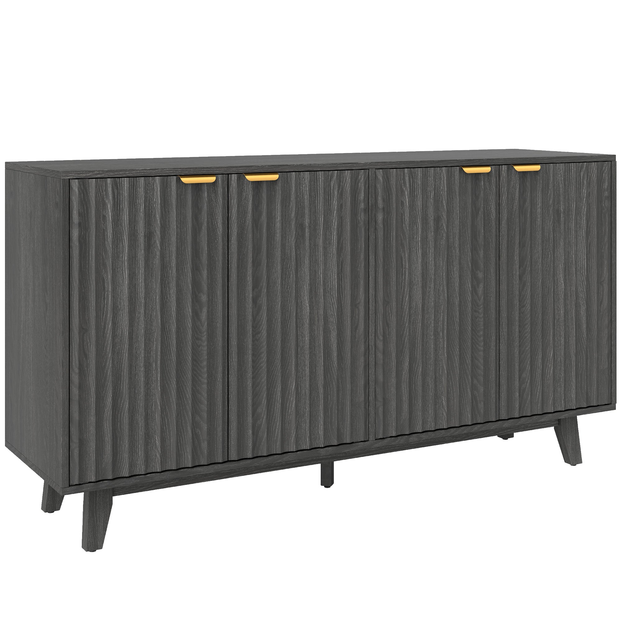 HOMCOM Fluted Buffet Cabinet with Storage, 55" Modern Sideboard Storage Cabinet with 4 Doors, 2 Adjustable Shelves and 5 Wood Legs, Coffee Bar Cabinet, Distressed Gray