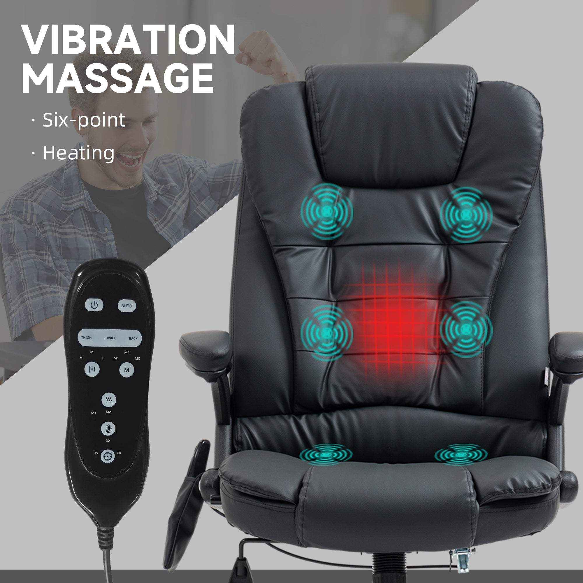 Heated Massage Office Chair with 6 Vibration Points, Armrest and Remote, Black