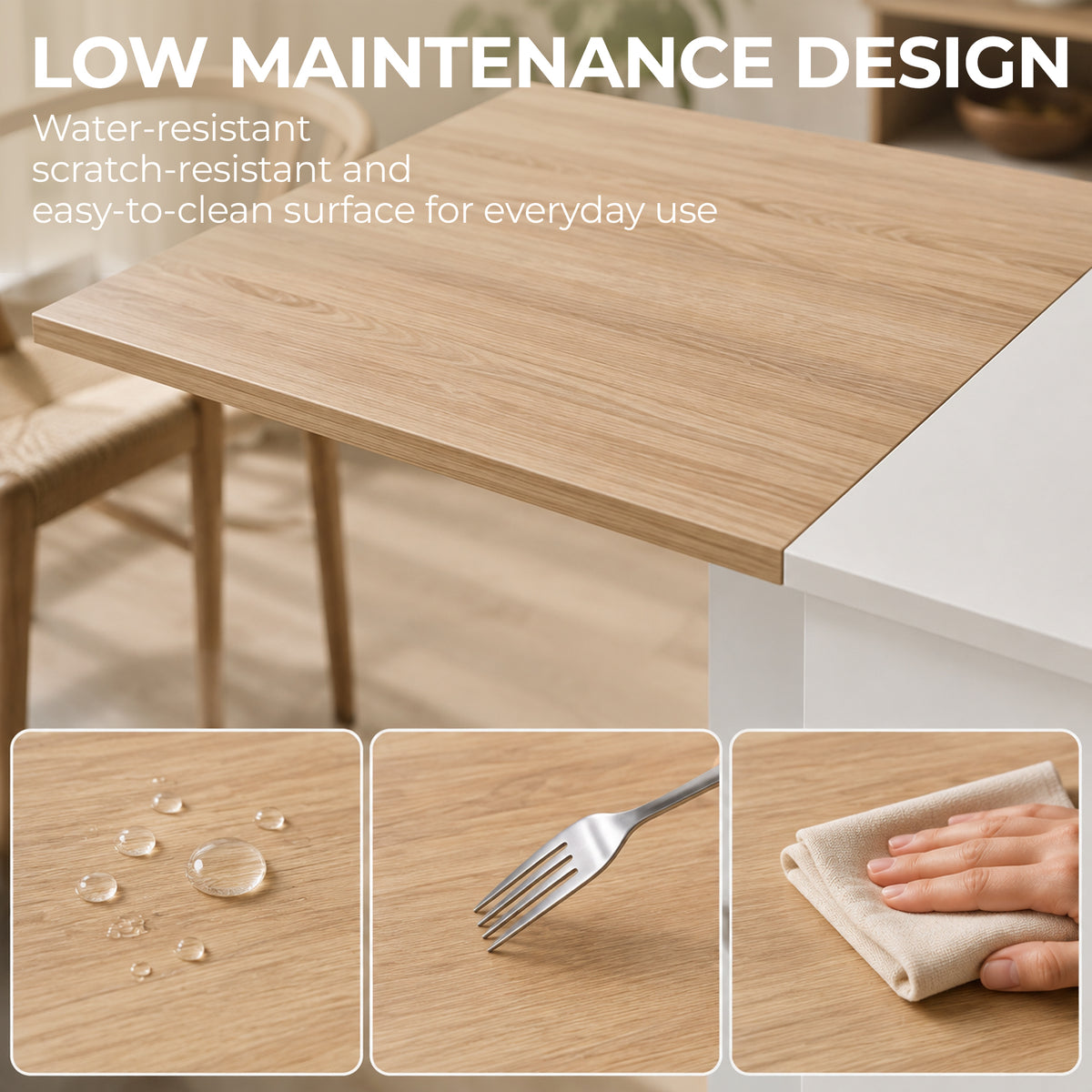 Folding Dining Table, Drop Leaf Table with 2-Tier Shelves, Rolling Casters, for Small Spaces, Kitchen, White and Natural