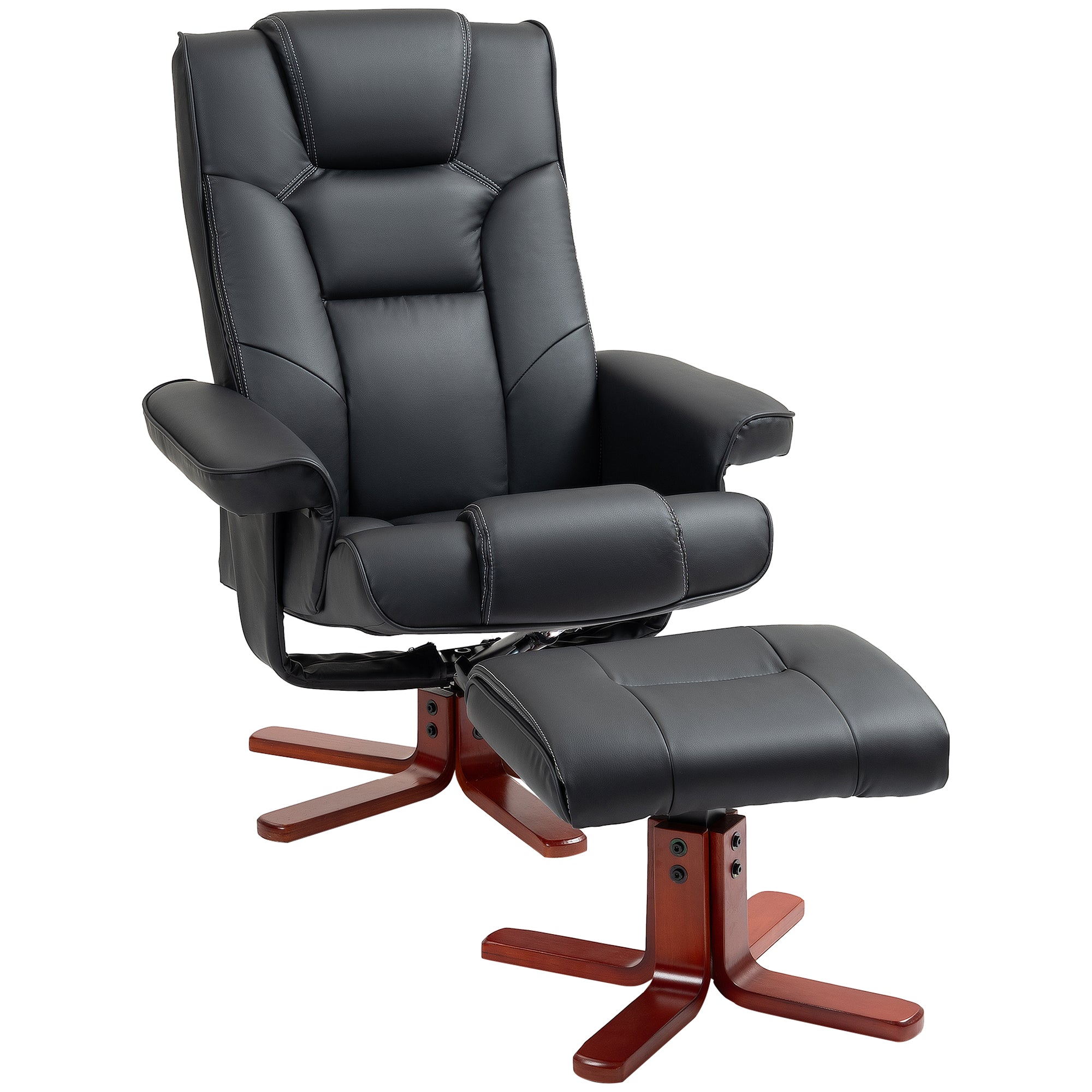 HOMCOM Recliner Chair with Footstool, PU Leather Upholstered Armchair with Adjustable Backrest, Leisure Lounge Chair for Living Room, Bedroom, Black