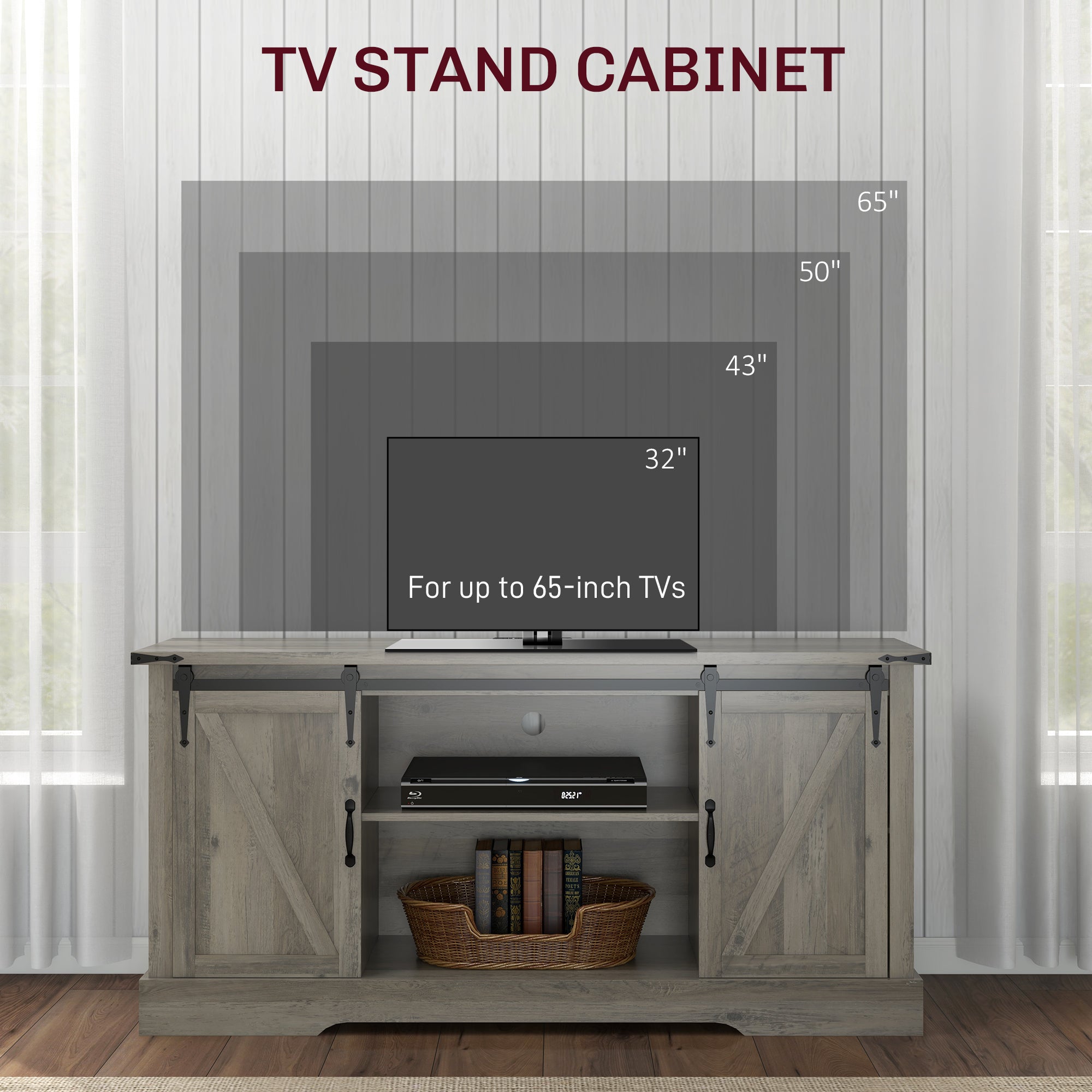 Sideboard with Charging Station Farmhouse Coffee Bar Cabinet TV Stand for TVs Up to 65" Gray