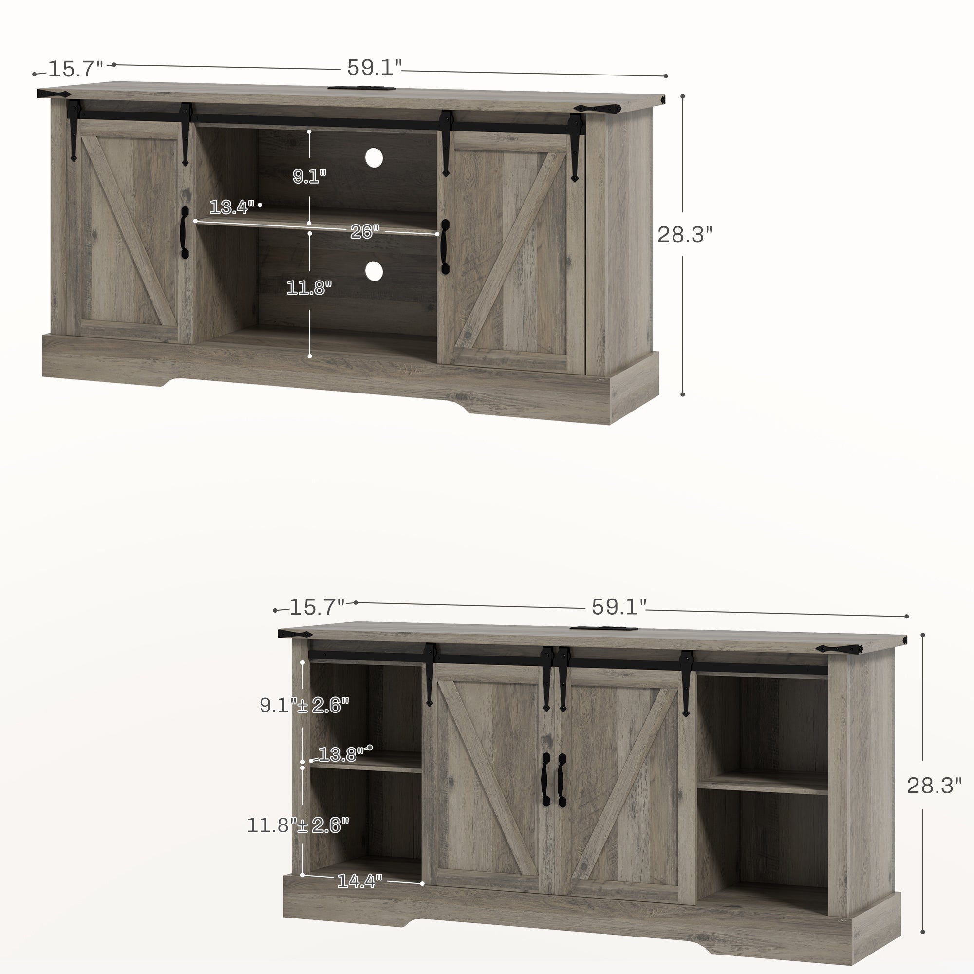 Sideboard with Charging Station Farmhouse Coffee Bar Cabinet TV Stand for TVs Up to 65" Gray