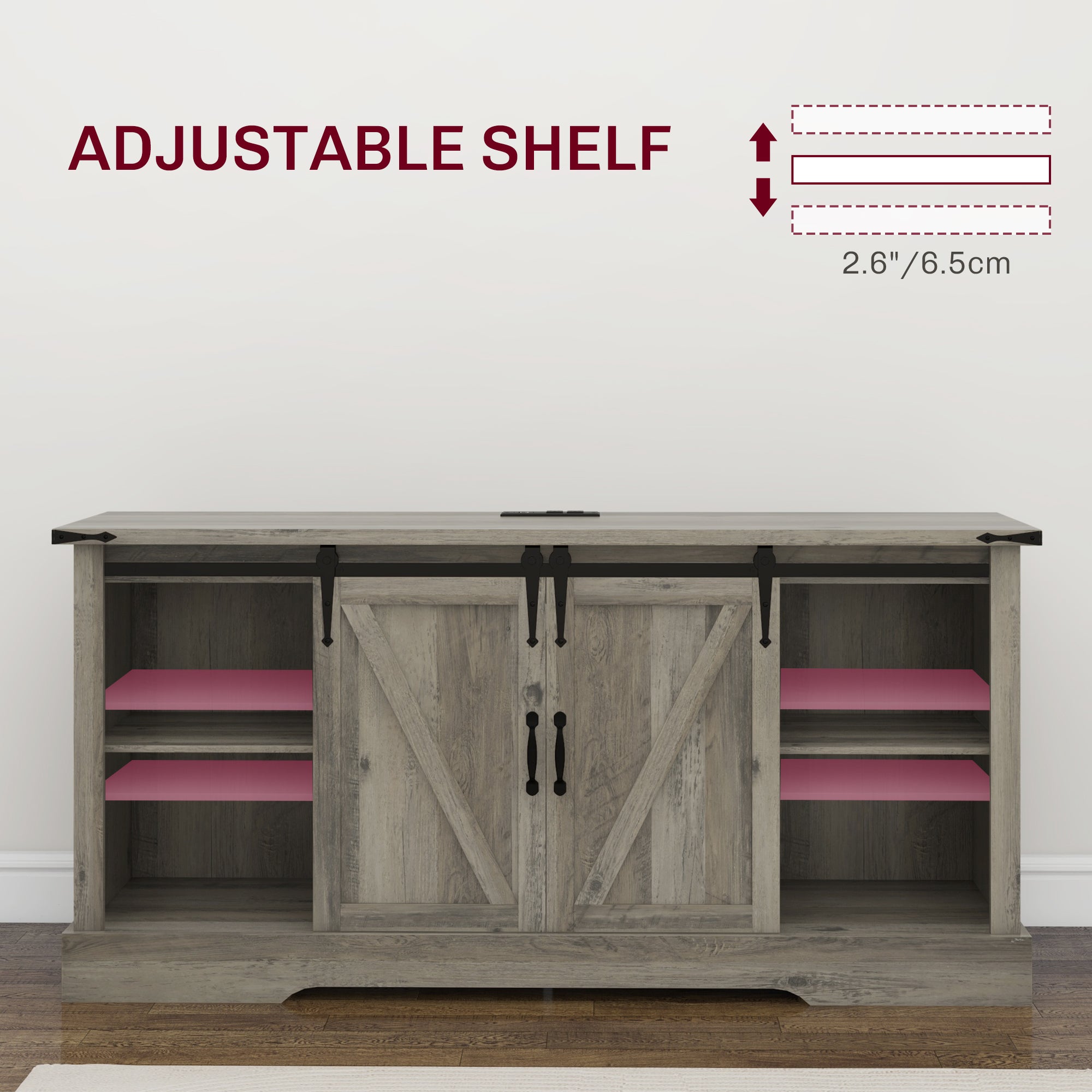 Sideboard with Charging Station Farmhouse Coffee Bar Cabinet TV Stand for TVs Up to 65" Gray