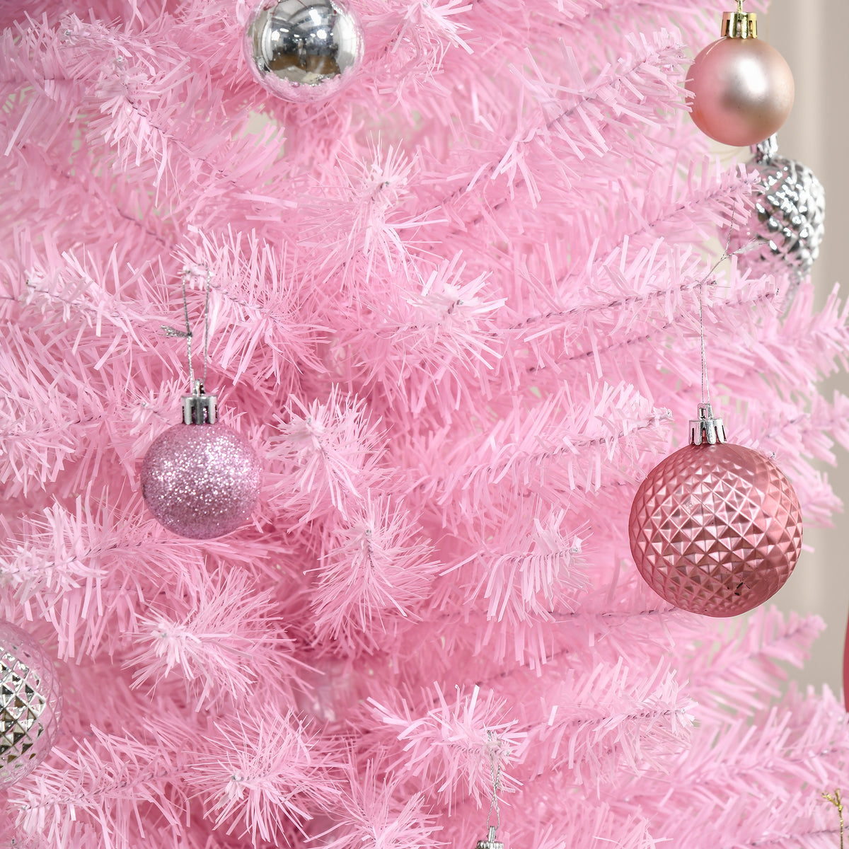 7' Artificial Pencil Christmas Tree, Slim Xmas Tree with 499 Realistic Branch Tips and Plastic Stand, Pink