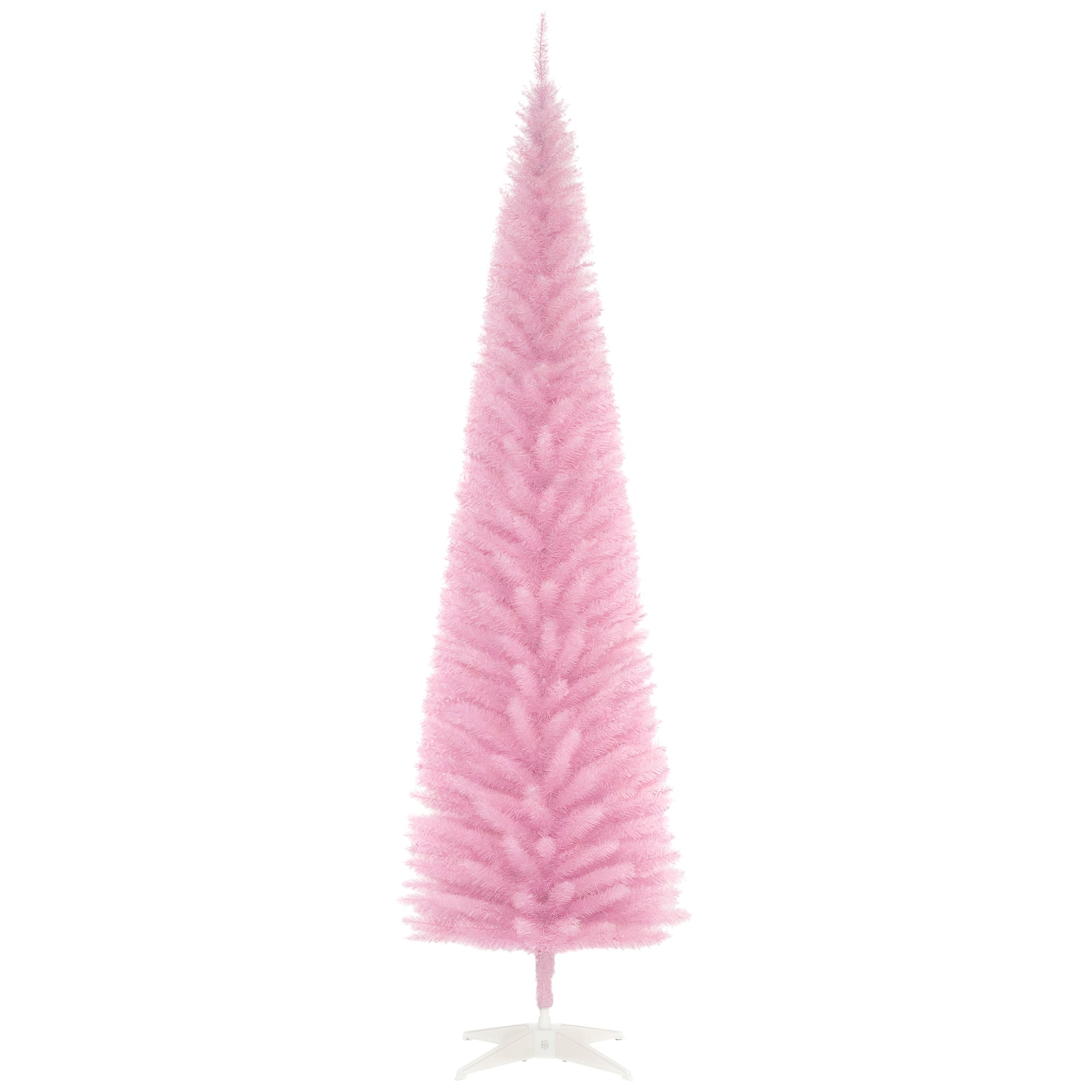 7' Artificial Pencil Christmas Tree, Slim Xmas Tree with 499 Realistic Branch Tips and Plastic Stand, Pink