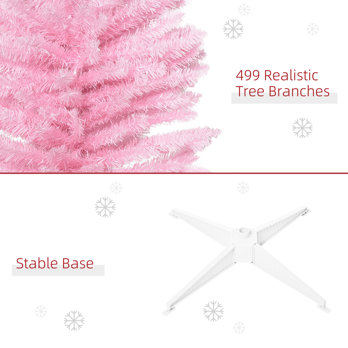 7' Artificial Pencil Christmas Tree, Slim Xmas Tree with 499 Realistic Branch Tips and Plastic Stand, Pink