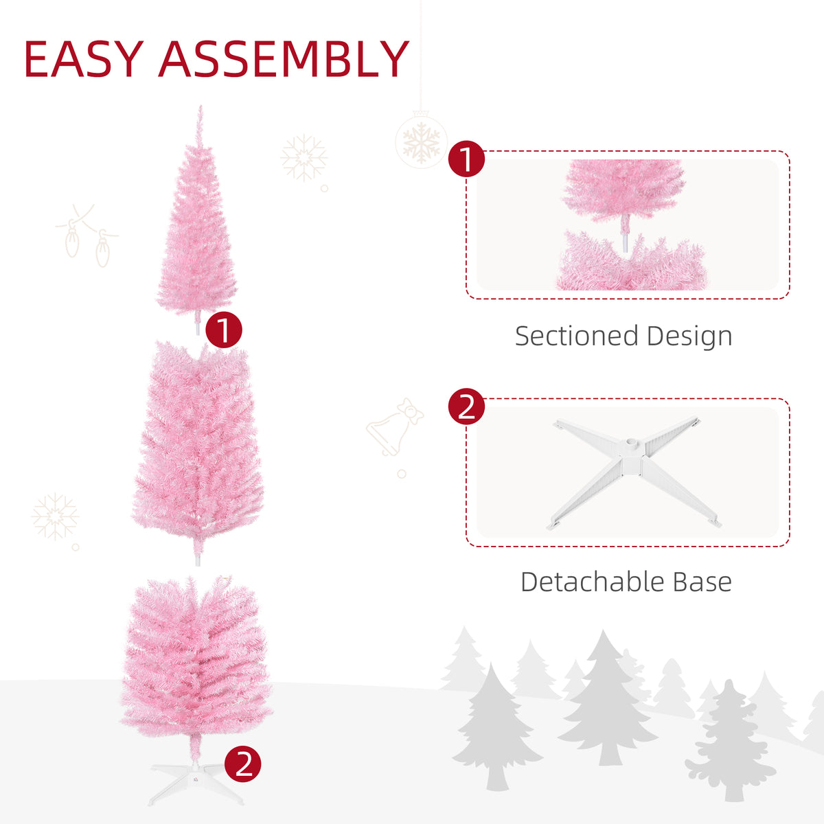 7' Artificial Pencil Christmas Tree, Slim Xmas Tree with 499 Realistic Branch Tips and Plastic Stand, Pink