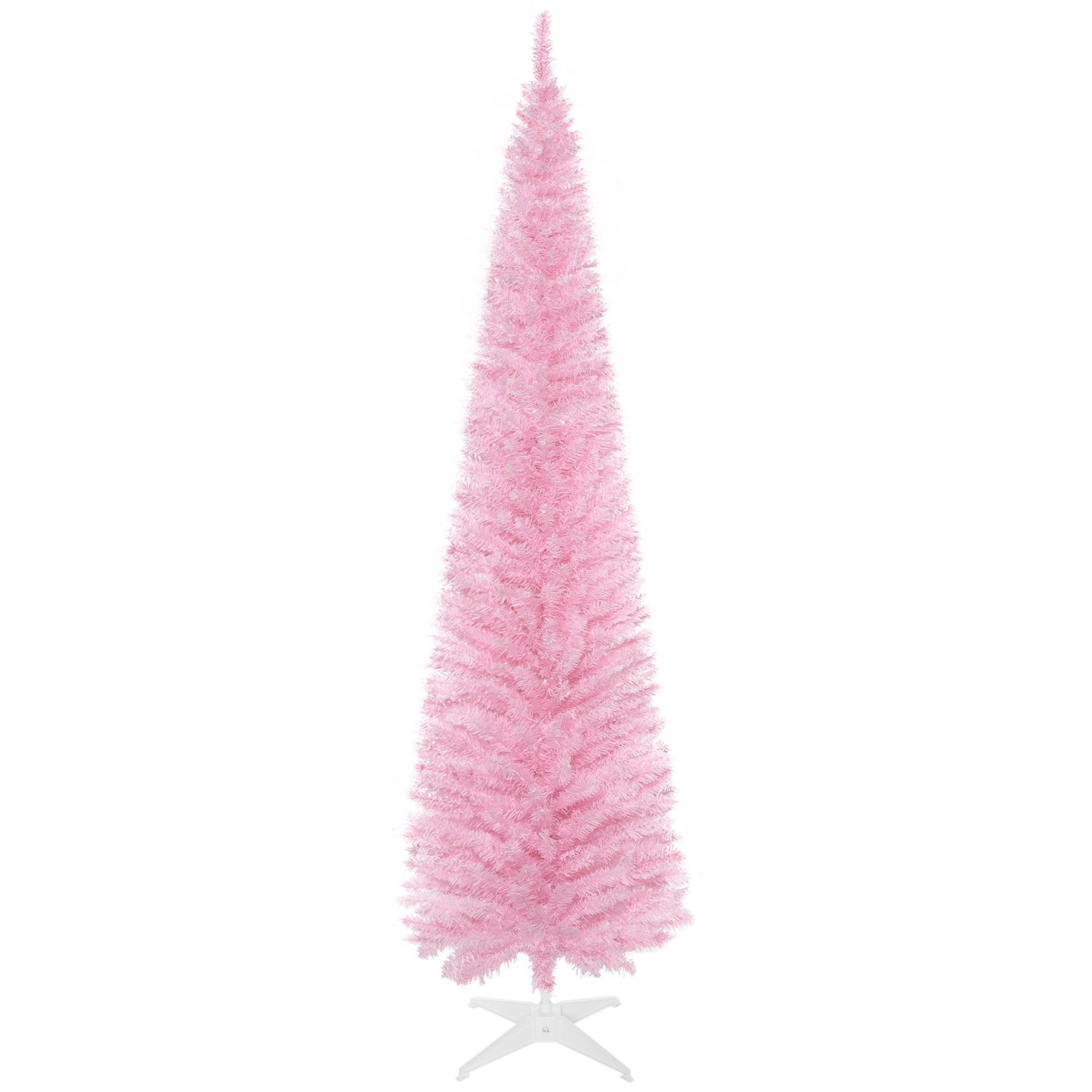 7' Artificial Pencil Christmas Tree, Slim Xmas Tree with 499 Realistic Branch Tips and Plastic Stand, Pink