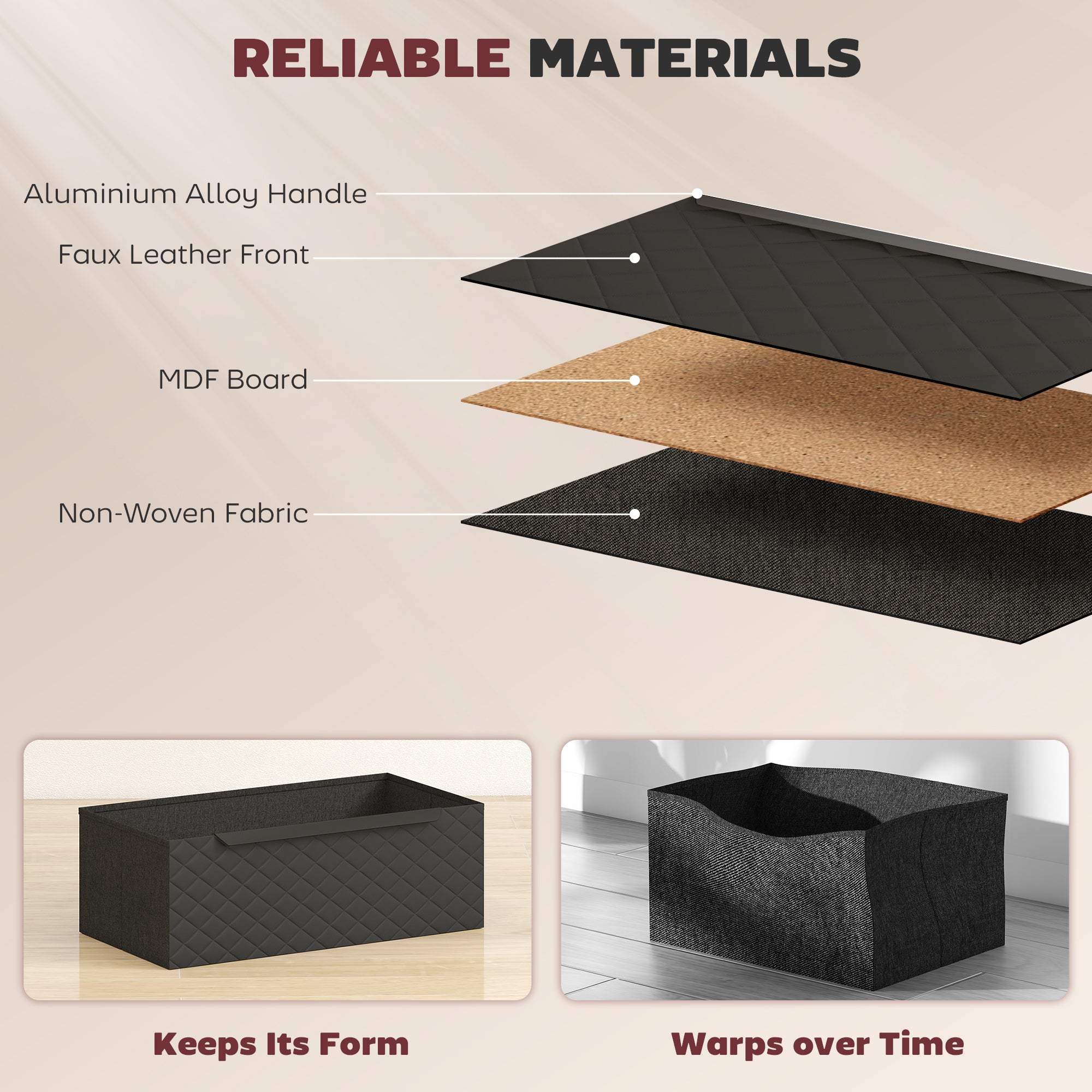 Chest of Drawers, Dresser with 3 Fabric Drawers, Bedroom Storage Unit with Aluminium Handles and Wood-effect Top for Living Room, Hallway, Entryway, Black