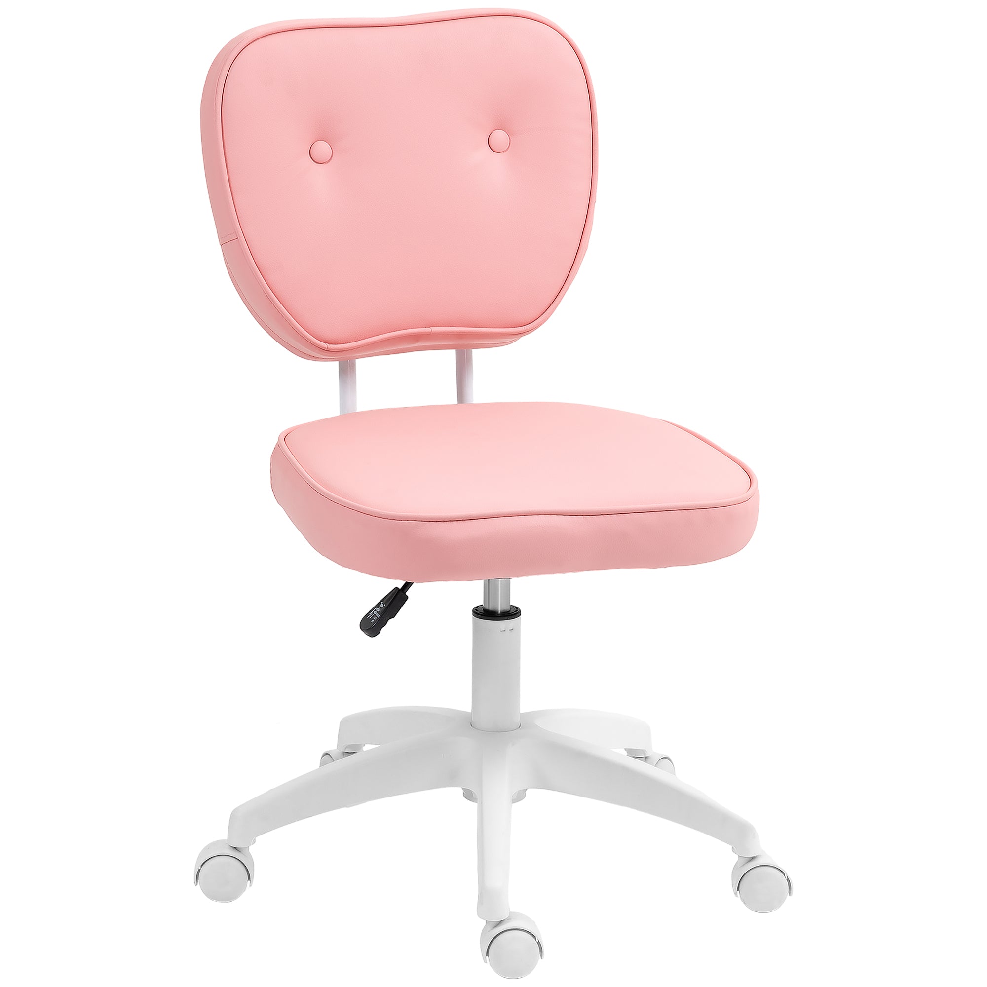 Vinsetto Cute Armless Office Chair, Small PU Leather Computer Desk Chair, Vanity Task Chair with Adjustable Height, Swivel Wheels, Mid Back, Pink