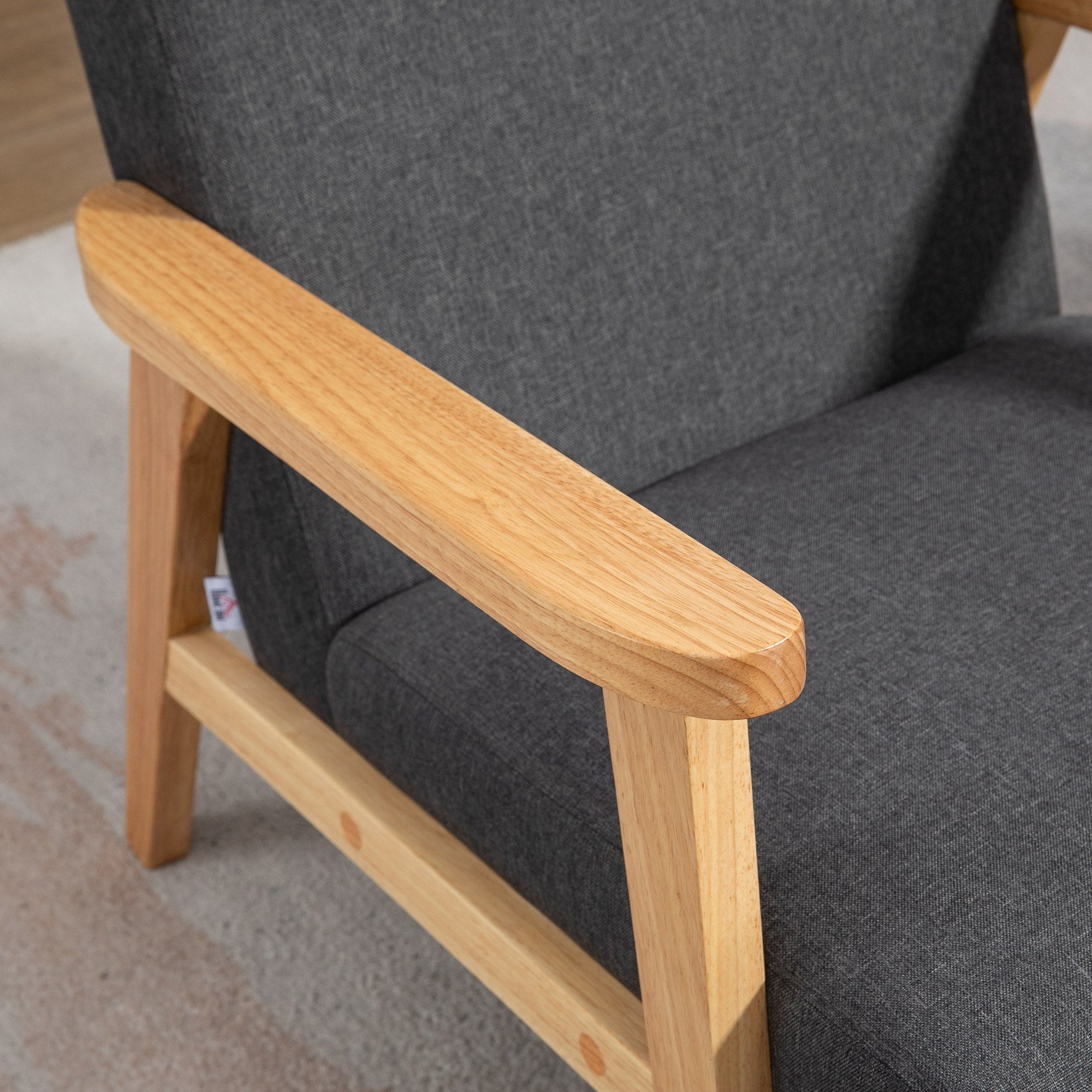 HOMCOM Accent Armchair, Living Room Chair, Wooden Upholstered Single Lounge Chair with Rubber Wood Legs and Padded Seat , Leisure Sofa Chair for Bedroom Office, Dark Grey