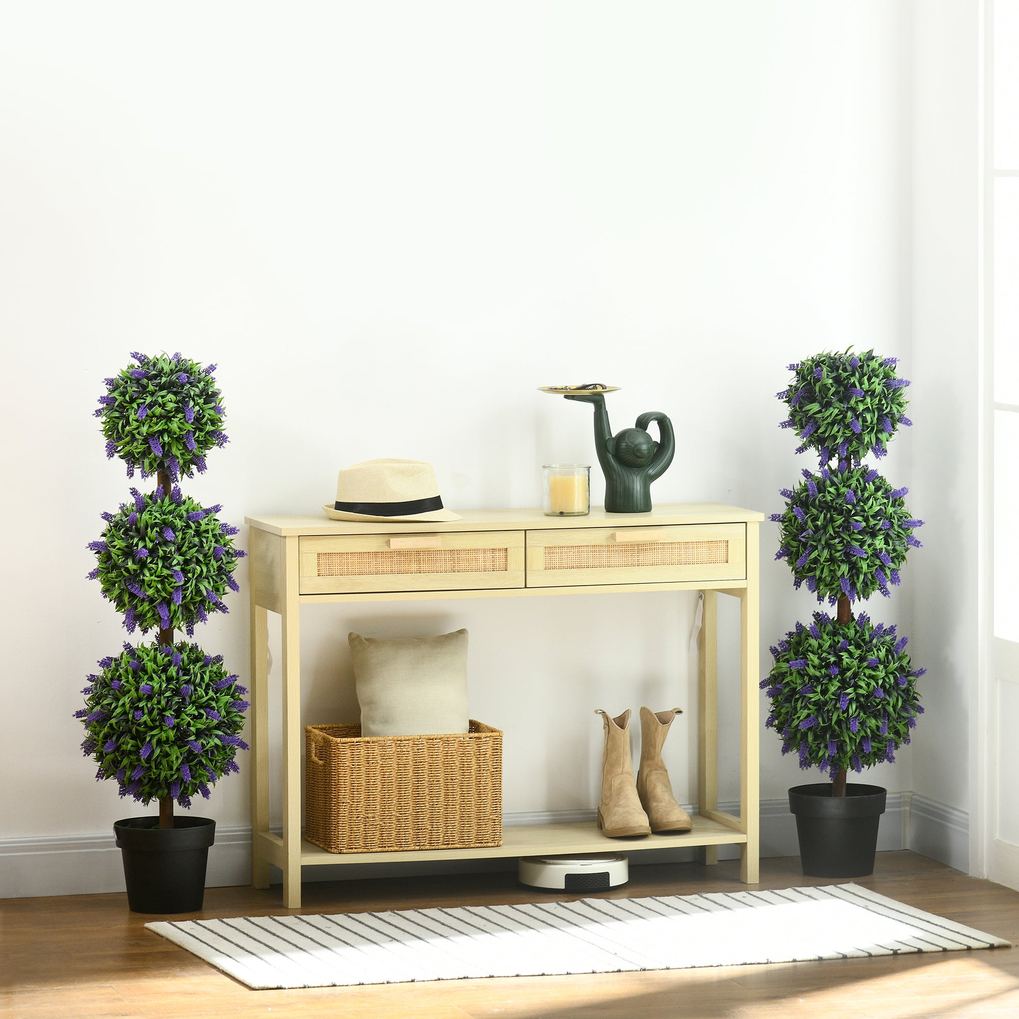 3.5ft Set of 2 Decorative Artificial Plants Ball Trees with Lavender Flowers in Pot Fake Plants for Home Indoor Outdoor Decor, Green