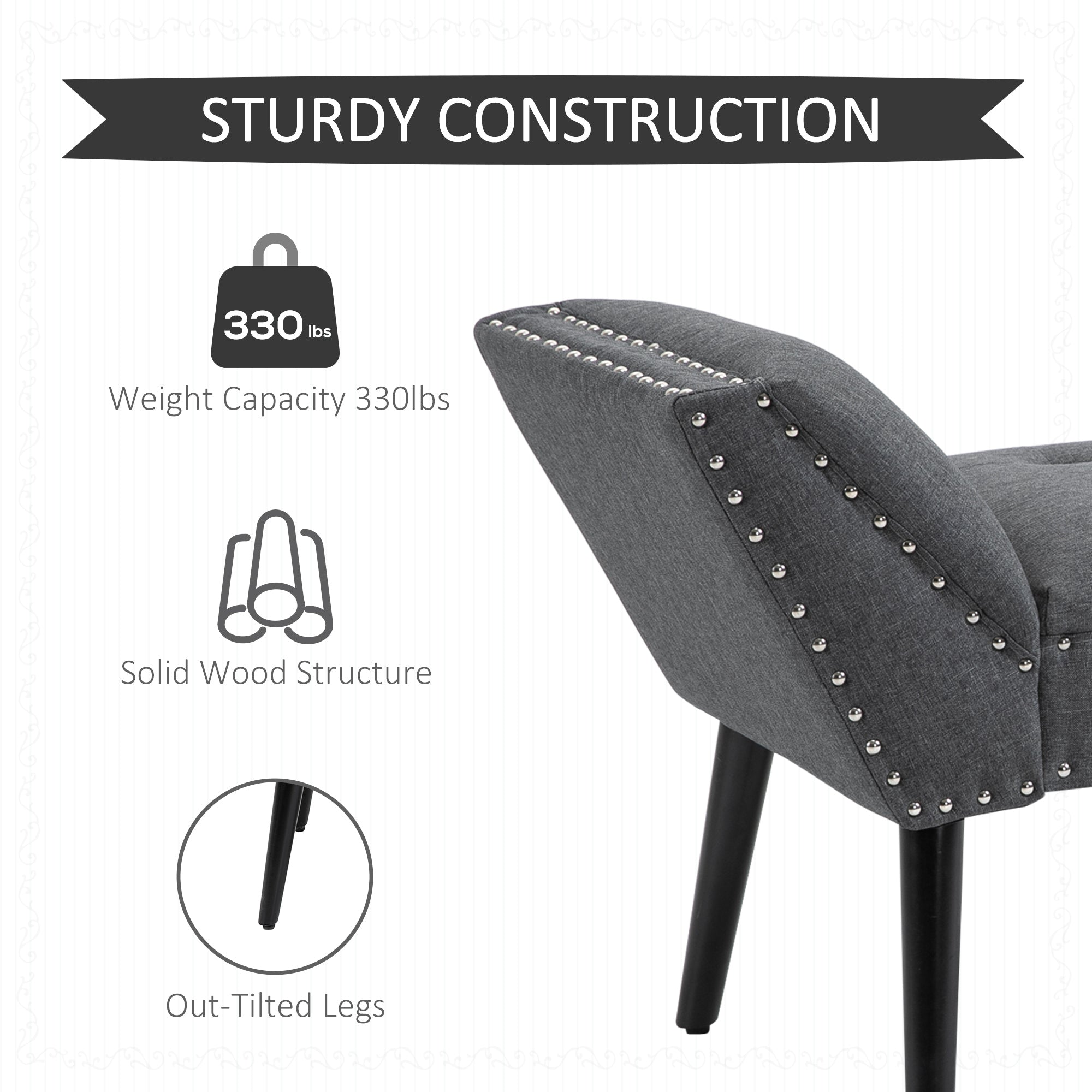 HOMCOM Button Tufted End of Bed Bench, Linen Fabric Upholstered Bedroom Bench, Entryway Bench with Arms and Nailhead Trim for Living Room, Hallway, Dark Grey