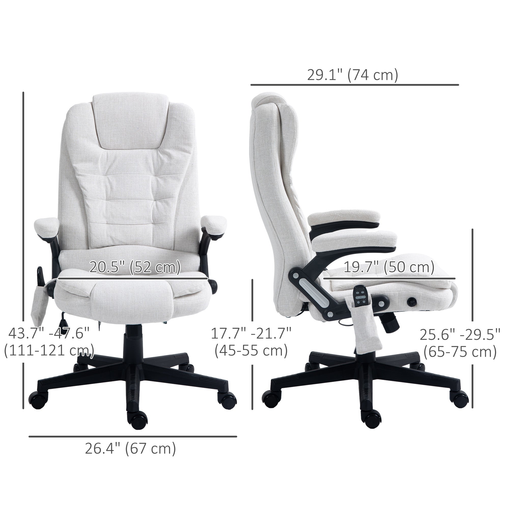 Vinsetto 6 Point Vibrating Massage Home Office Chair High Back Executive Chair with Reclining Back, Swivel Wheels, White