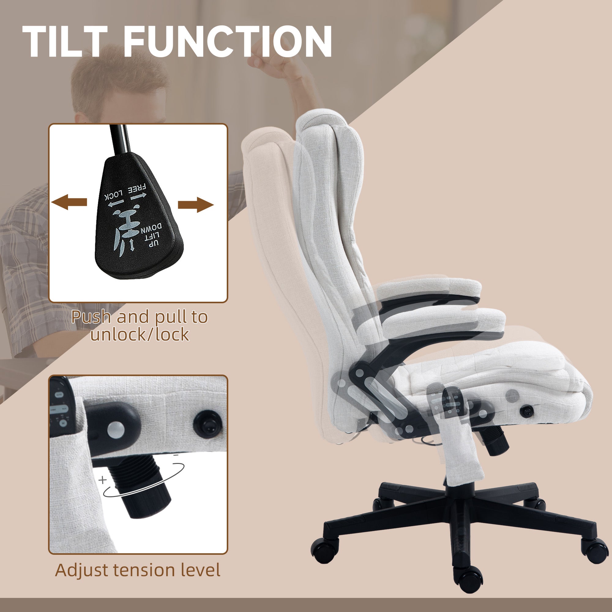 Vinsetto 6 Point Vibrating Massage Home Office Chair High Back Executive Chair with Reclining Back, Swivel Wheels, White