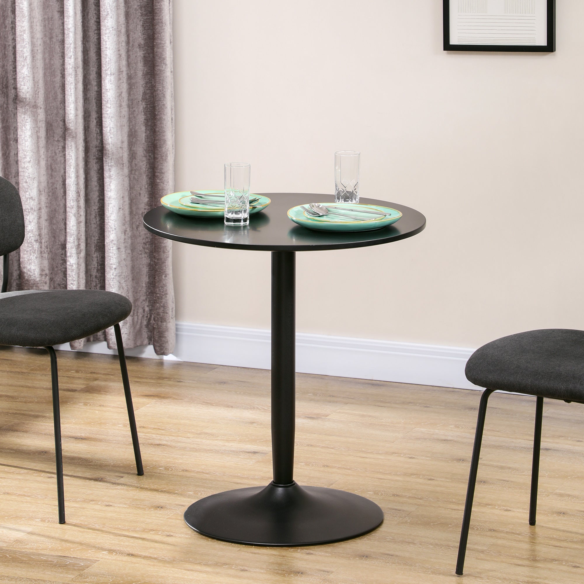 HOMCOM Round Dining Table, Modern Kitchen Table with Steel Base, Non-slip Foot Pad for Living Room, Dining Room, Black