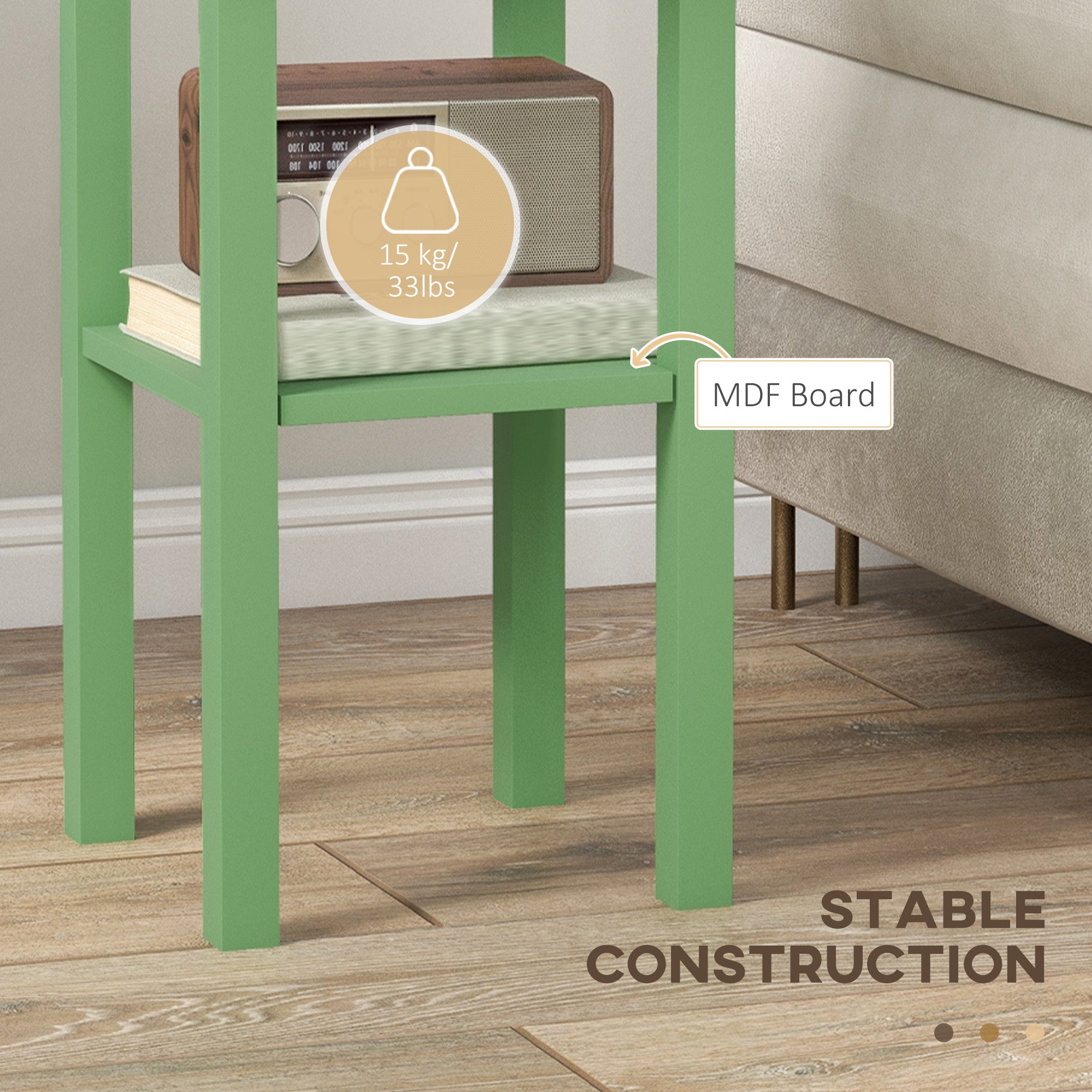 2 Tier Side Table with Drawer and Shelf End Table for Living Room and Hallway Green