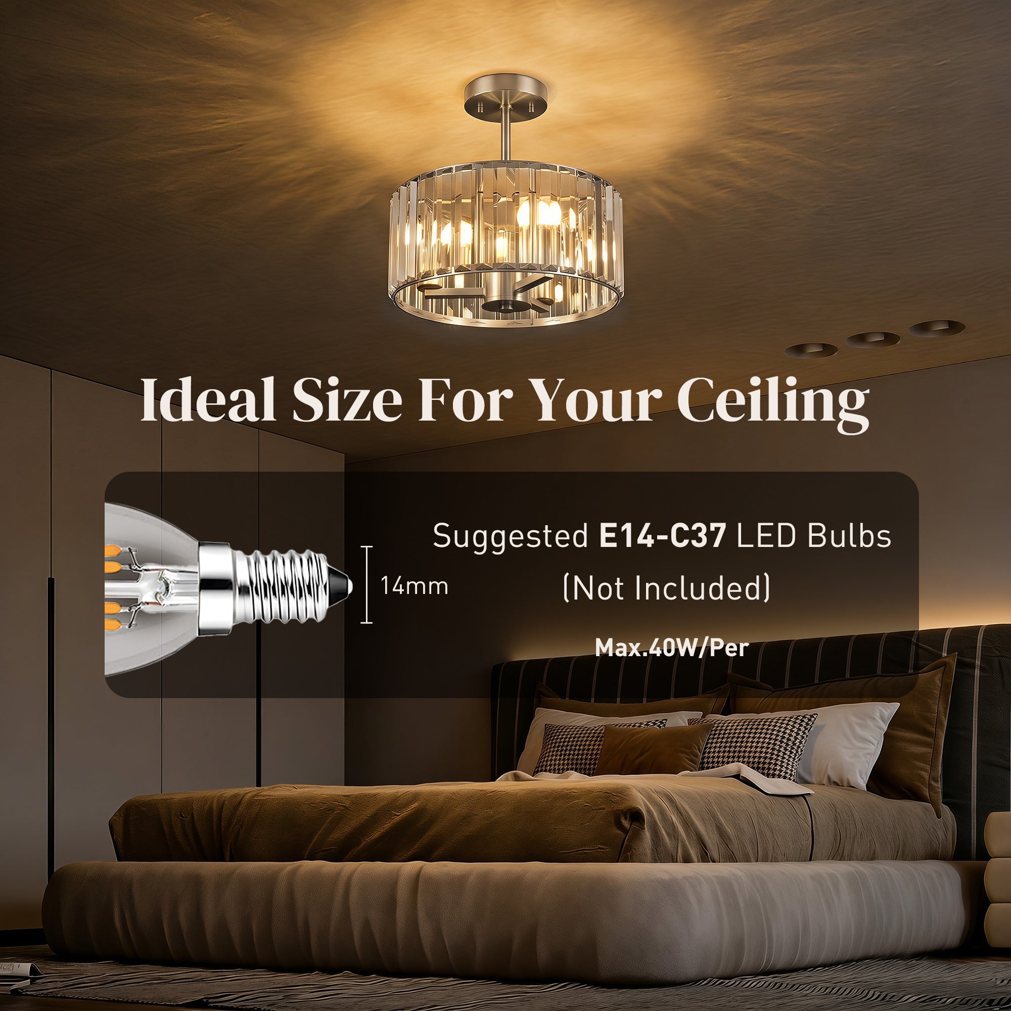 Crystal Ceiling Light Fixture, Semi Flush Mount Modern Crystal Chandelier Ceiling Light for Living Room, Bedroom, Hallway, Dining Room, E14 Base 3-Lights, Bulbs Not Included, Silver Tone
