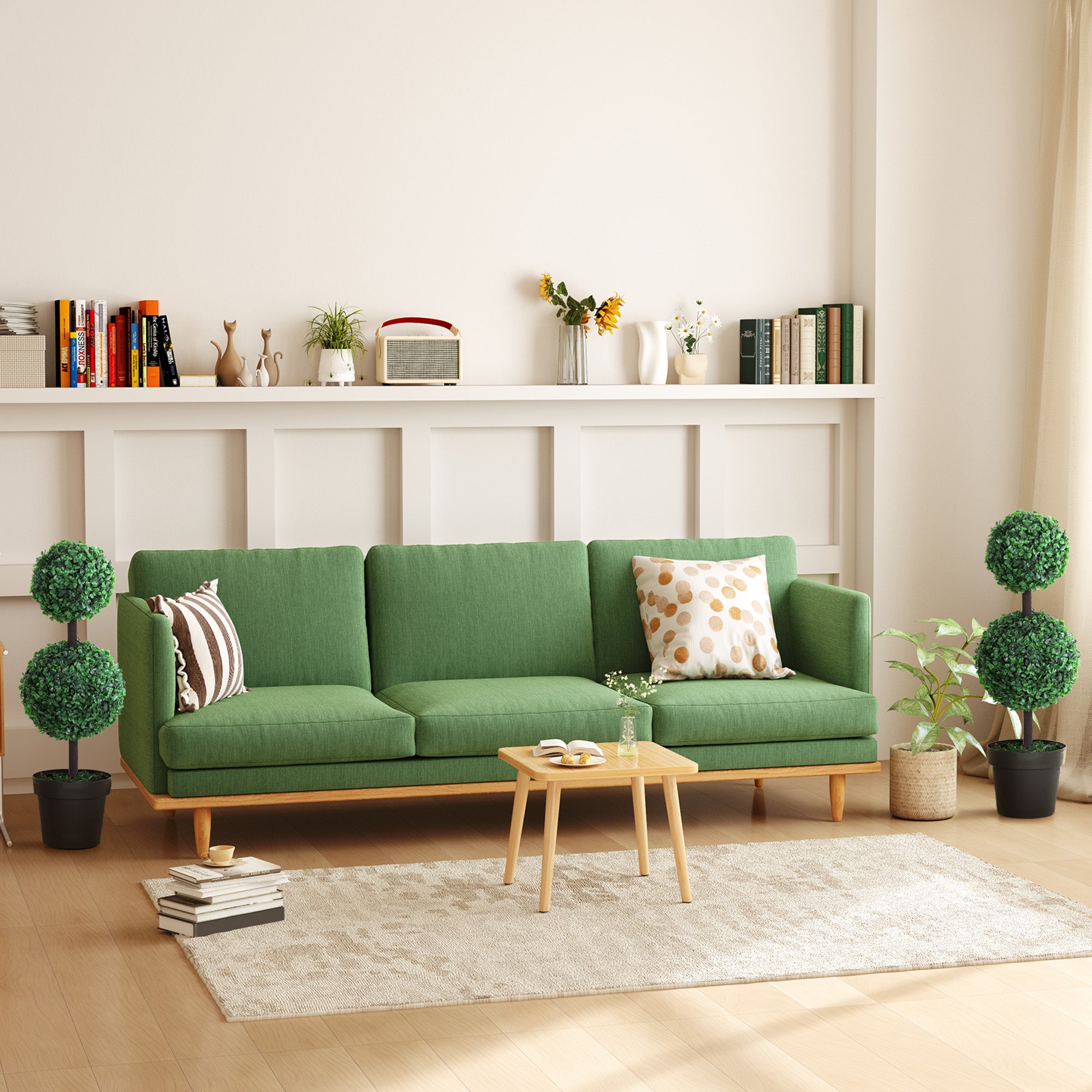 Boxwood Topiary Tree Set of 2, 2-Ball Artificial Plant, UV Resistant for Home Office, Living Room Decor, Dark Green