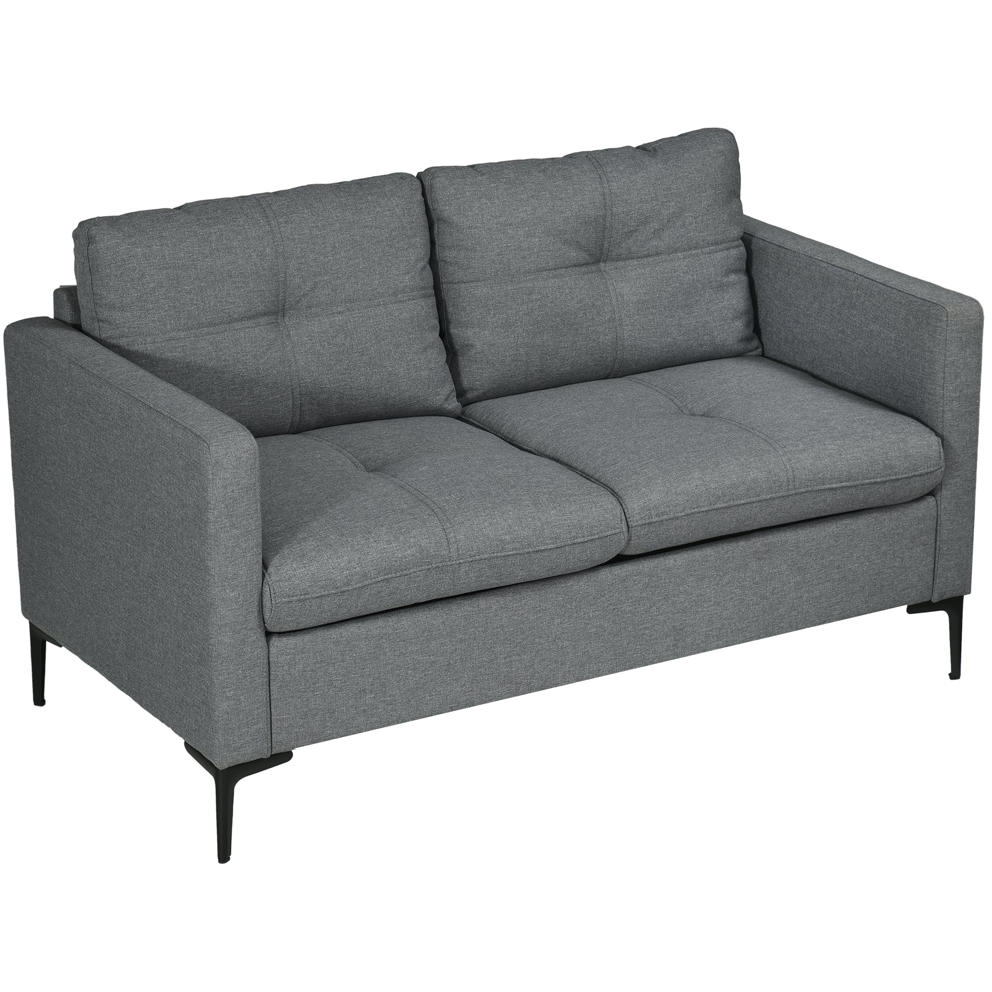 HOMCOM 2 Seater Sofa for Living Room, 133cm Loveseat Sofa, Modern Fabric Couch with Steel Legs for Bedroom, Dark Grey