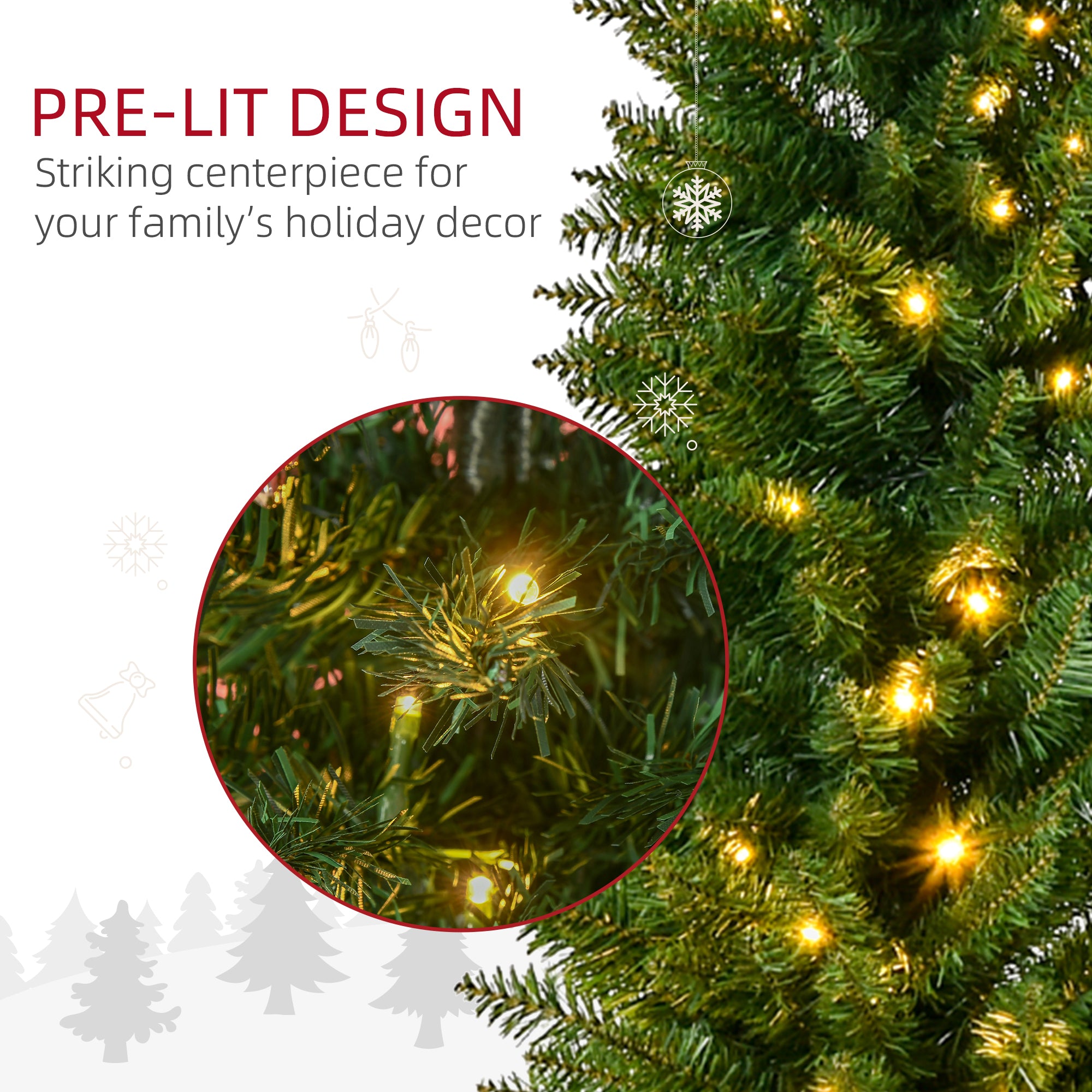 HOMCOM 6ft Pre-Lit Noble Fir Slim Artificial Christmas Tree with 390 Branch Tips and 200 LED Lights, Green