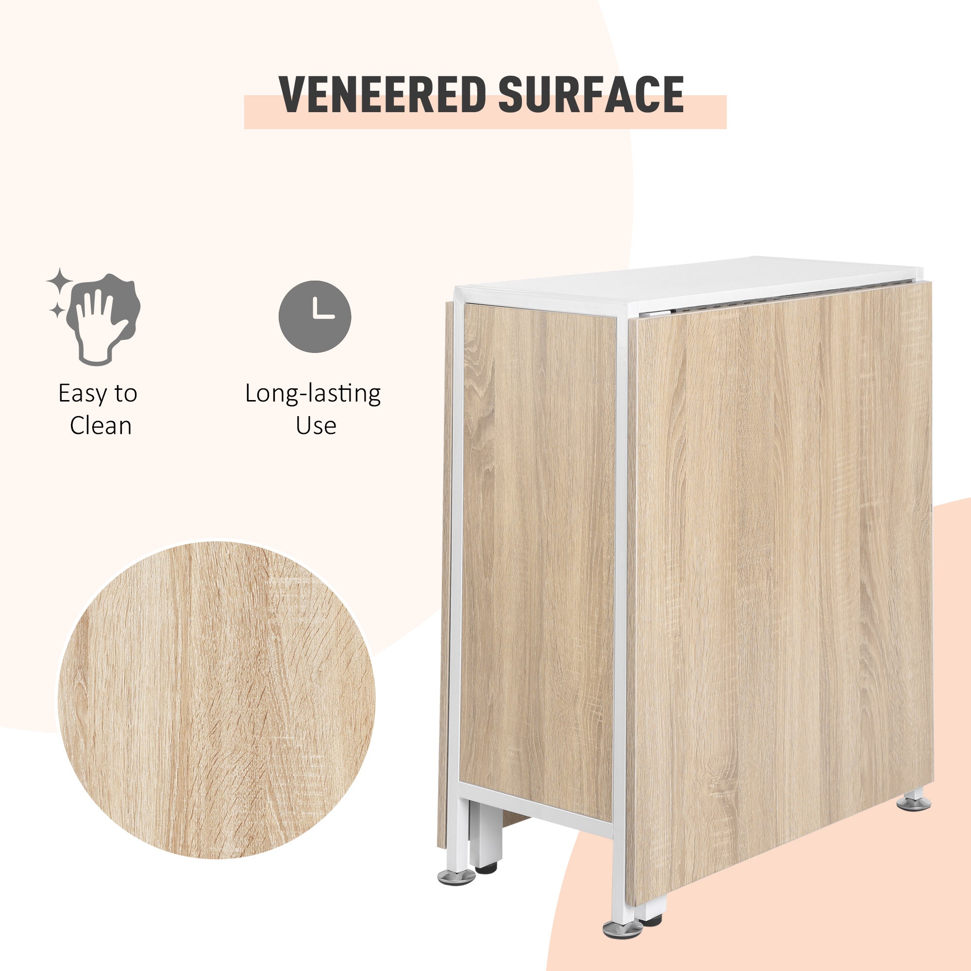 Foldable Drop Leaf Dining Table Folding Workstation for Small Space with Storage Shelves Cubes Oak & White