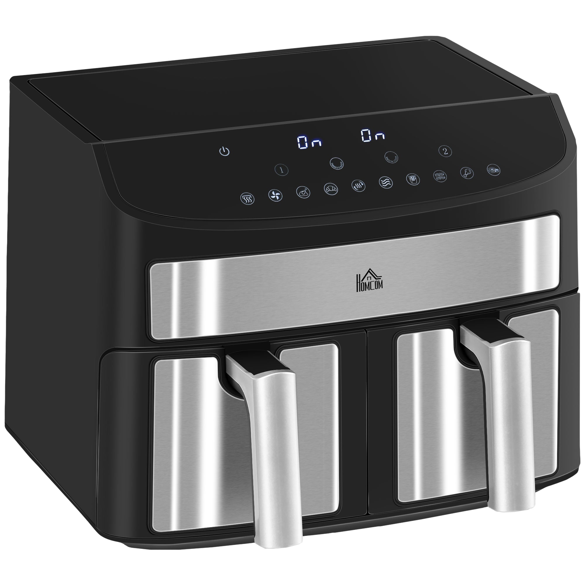 HOMCOM Dual Zone Digital Air Fryer, 10-in-1 8L Family Size with 2 x 4L Baskets, Sync Cook & Smart Finish, 60-Minute Timer for Oil Free & Low Fat Healthy Cooking, 2400W, Black