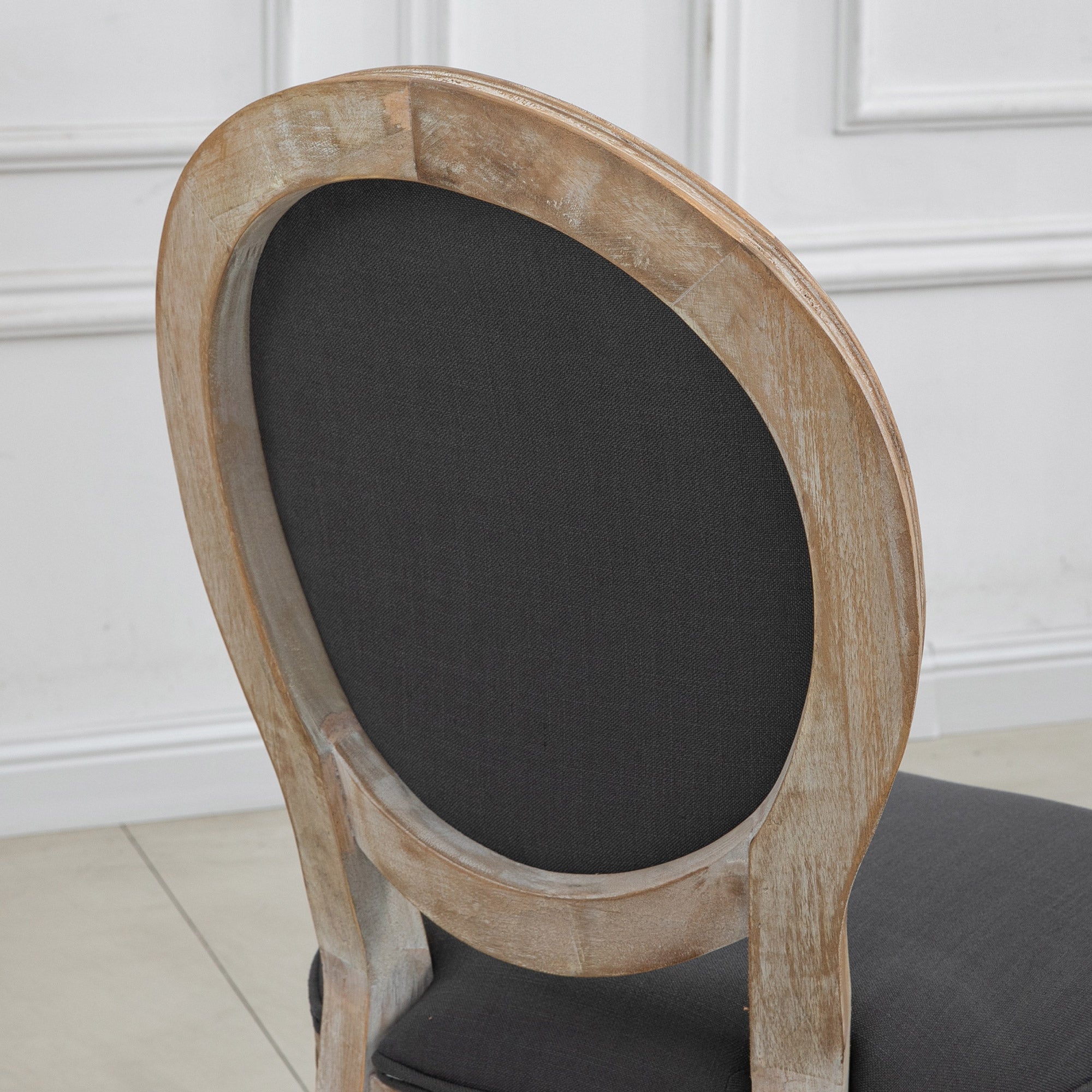 Dining Chairs Set of 2, French-Style Kitchen Chairs, Armless Accent Chairs with Linen Fabric Upholstery, Round Backrest and Solid Wooden Frame, Grey