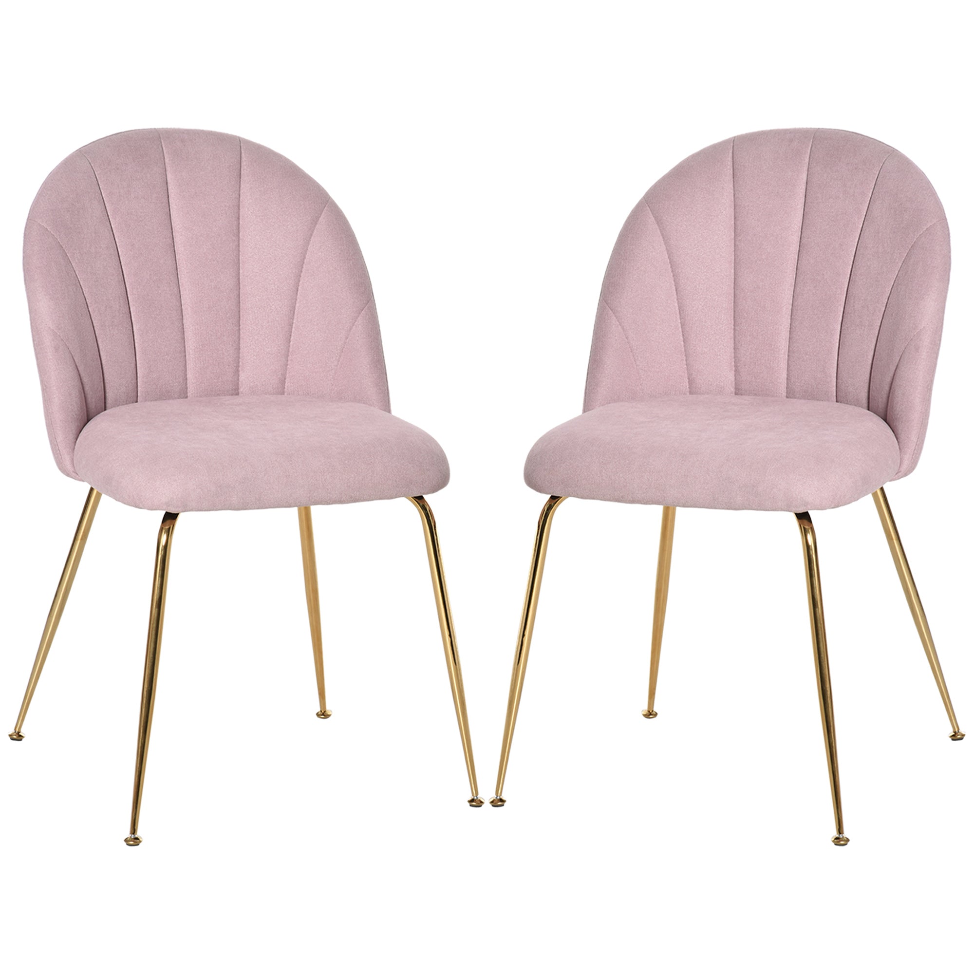 HOMCOM Modern Dining Chairs Set of 2, Upholstered Kitchen Chairs, Accent Chair with Gold Metal Legs for Kitchen, Dining Room, Pink