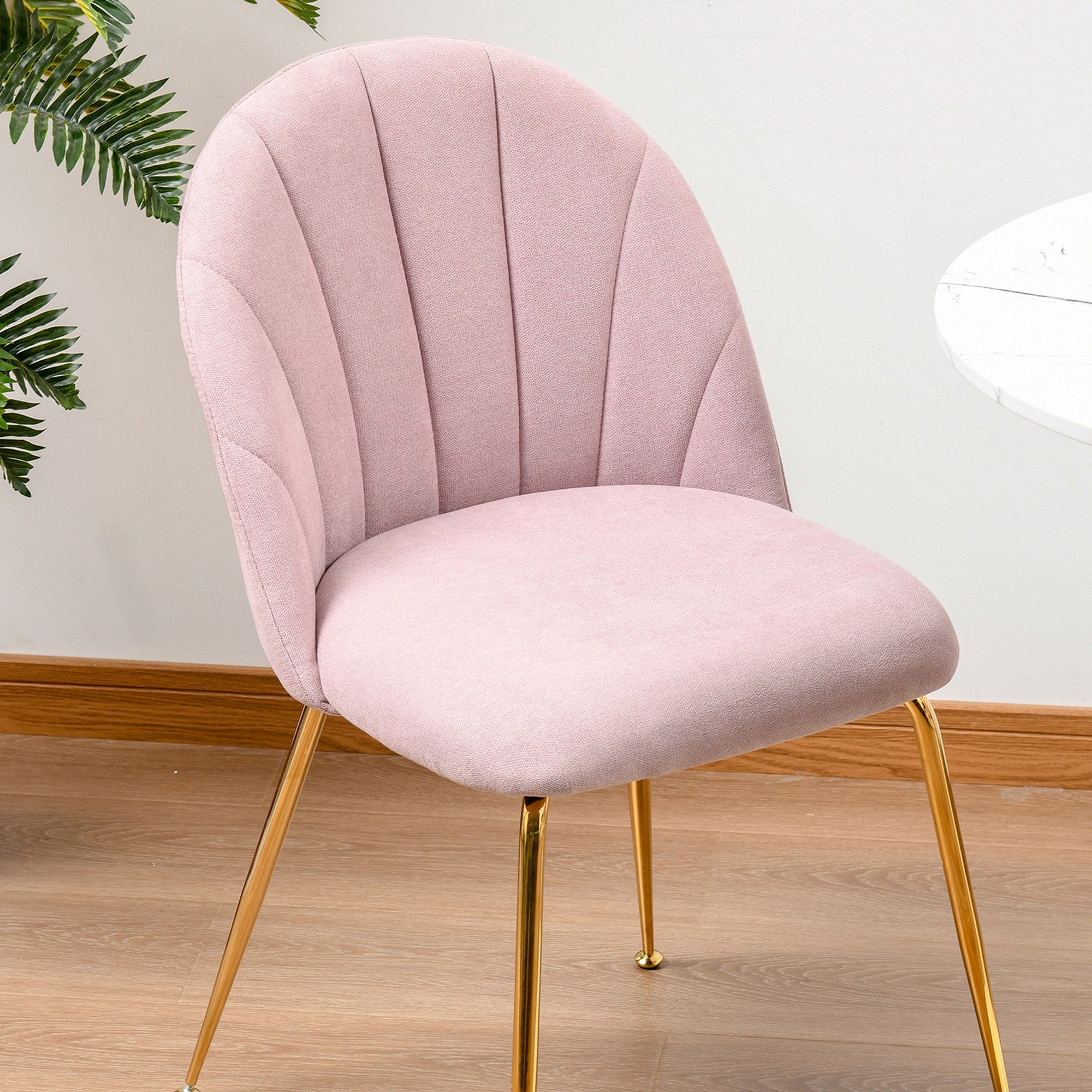 HOMCOM Modern Dining Chairs Set of 2, Upholstered Kitchen Chairs, Accent Chair with Gold Metal Legs for Kitchen, Dining Room, Pink