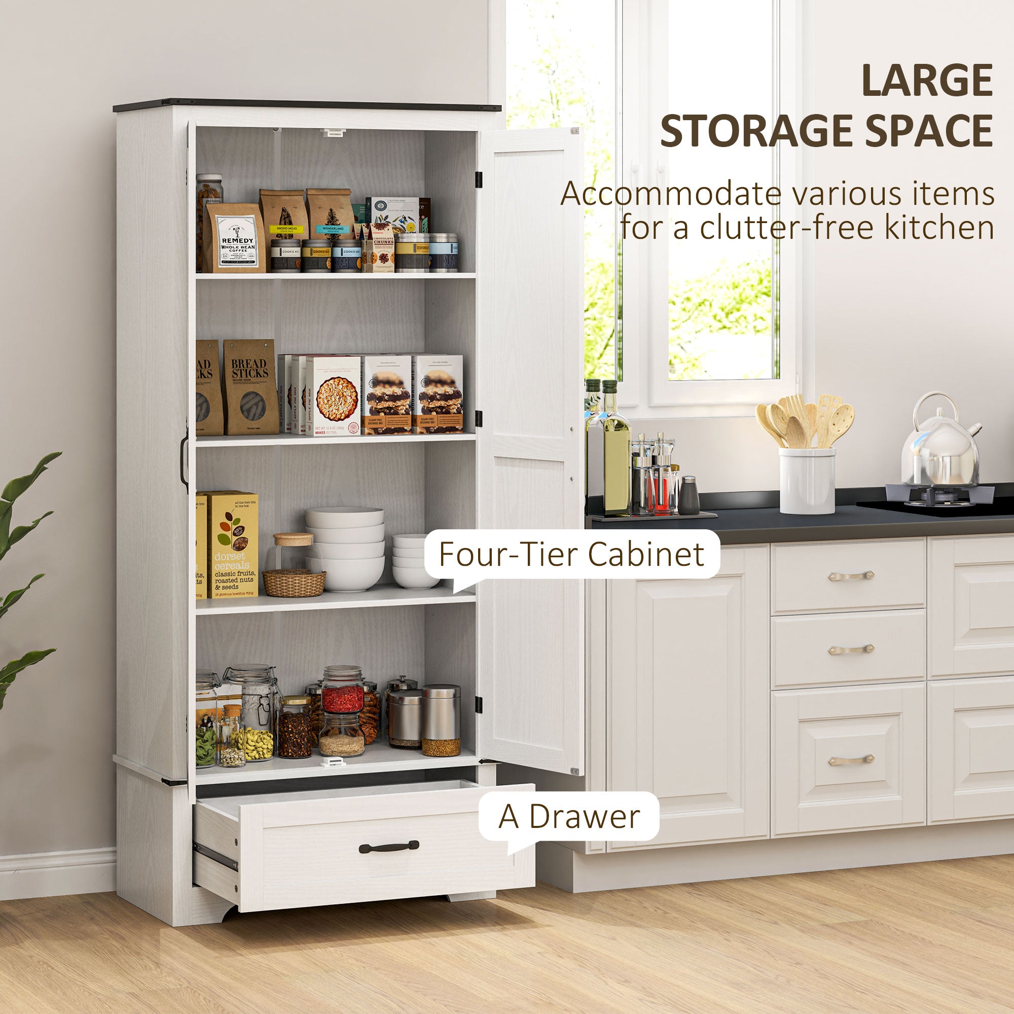 HOMCOM 72" Tall Farmhouse Kitchen Pantry Cabinet - Kitchen Storage Cabinet with Adjustable Shelves & 2 Barn Doors & Drawer, Versatile Storage Unit for Dining Room, Distressed White