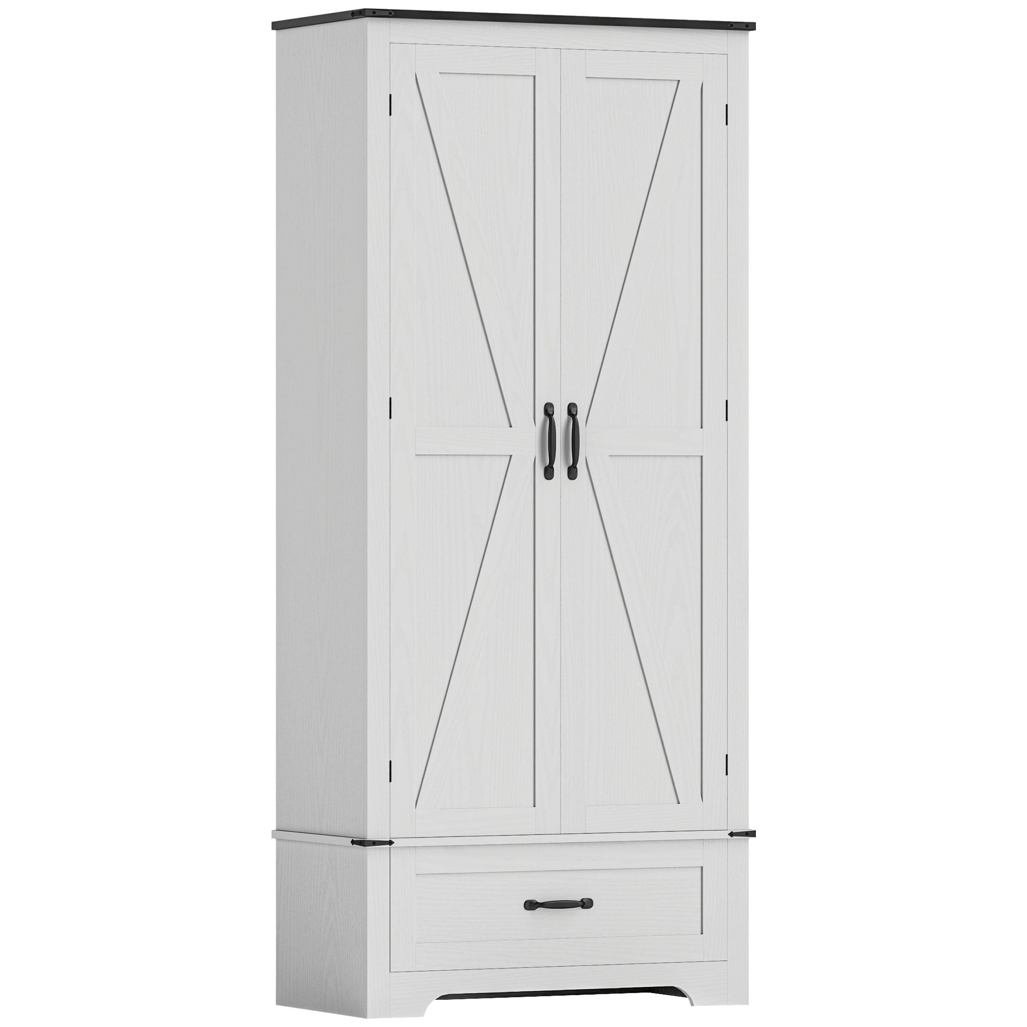 HOMCOM 72" Tall Farmhouse Kitchen Pantry Cabinet - Kitchen Storage Cabinet with Adjustable Shelves & 2 Barn Doors & Drawer, Versatile Storage Unit for Dining Room, Distressed White