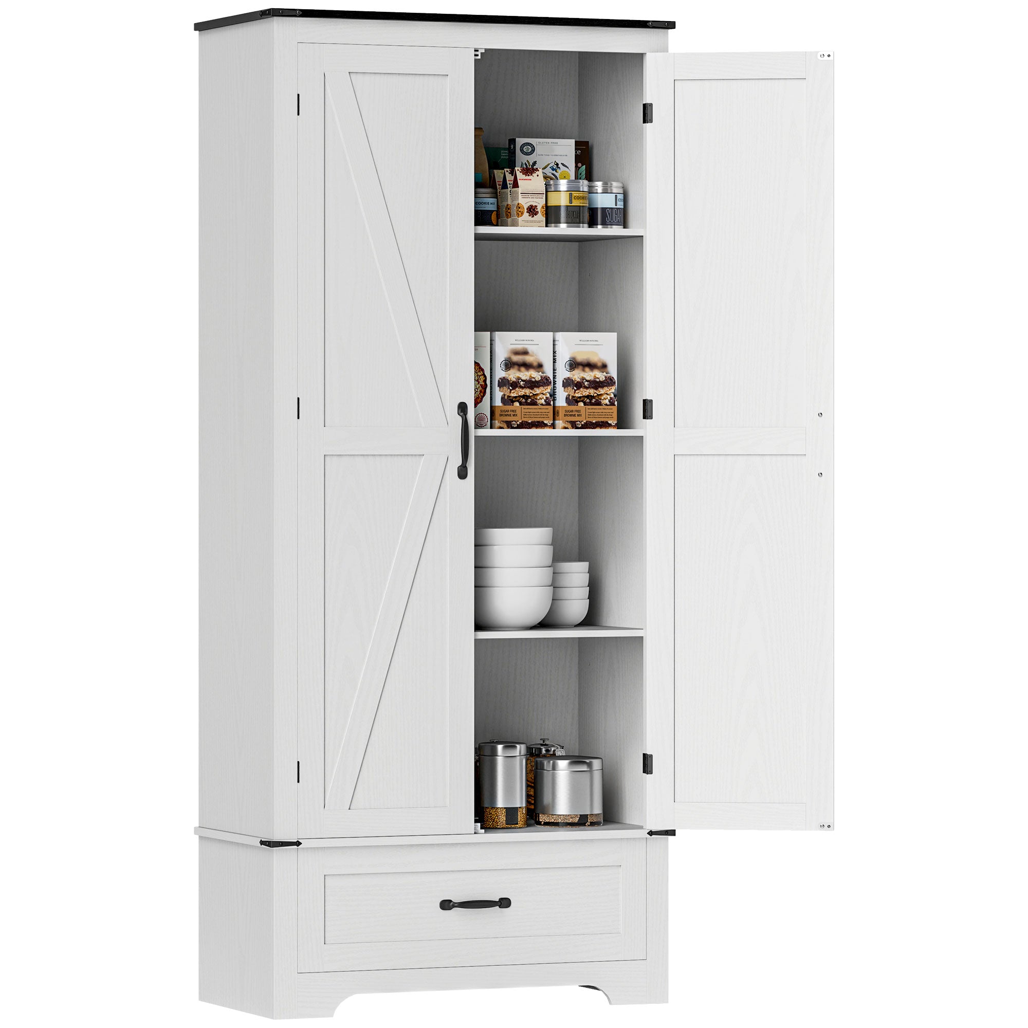 HOMCOM 72" Tall Farmhouse Kitchen Pantry Cabinet - Kitchen Storage Cabinet with Adjustable Shelves & 2 Barn Doors & Drawer, Versatile Storage Unit for Dining Room, Distressed White