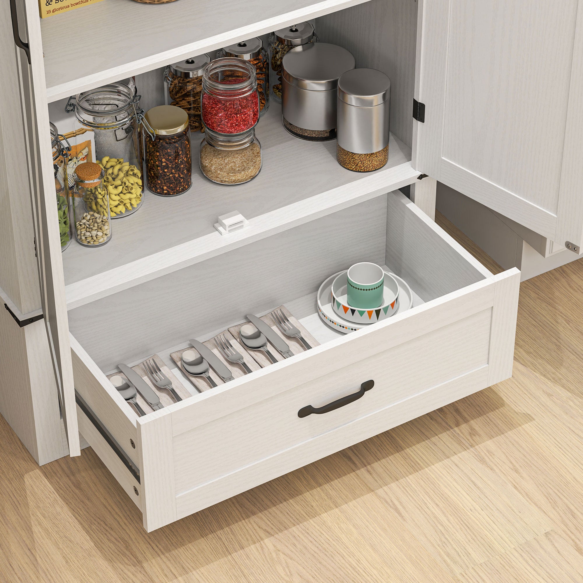 HOMCOM 72" Tall Farmhouse Kitchen Pantry Cabinet - Kitchen Storage Cabinet with Adjustable Shelves & 2 Barn Doors & Drawer, Versatile Storage Unit for Dining Room, Distressed White