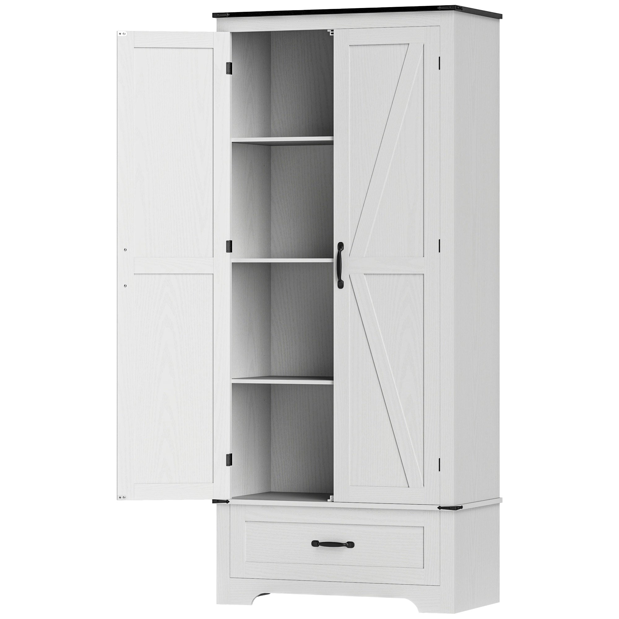 HOMCOM 72" Tall Farmhouse Kitchen Pantry Cabinet - Kitchen Storage Cabinet with Adjustable Shelves & 2 Barn Doors & Drawer, Versatile Storage Unit for Dining Room, Distressed White