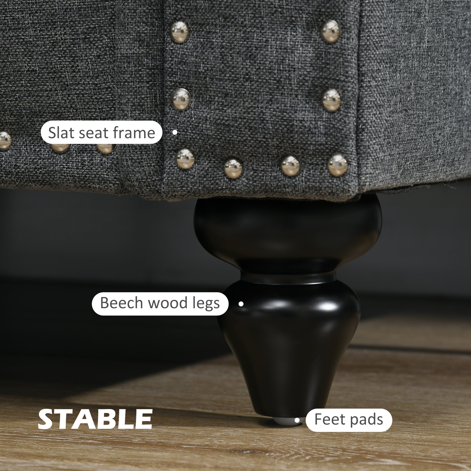 Mid Century Modern Loveseat Sofa, 2 Seater Small Couch with Nailhead Trim, Charcoal Gray