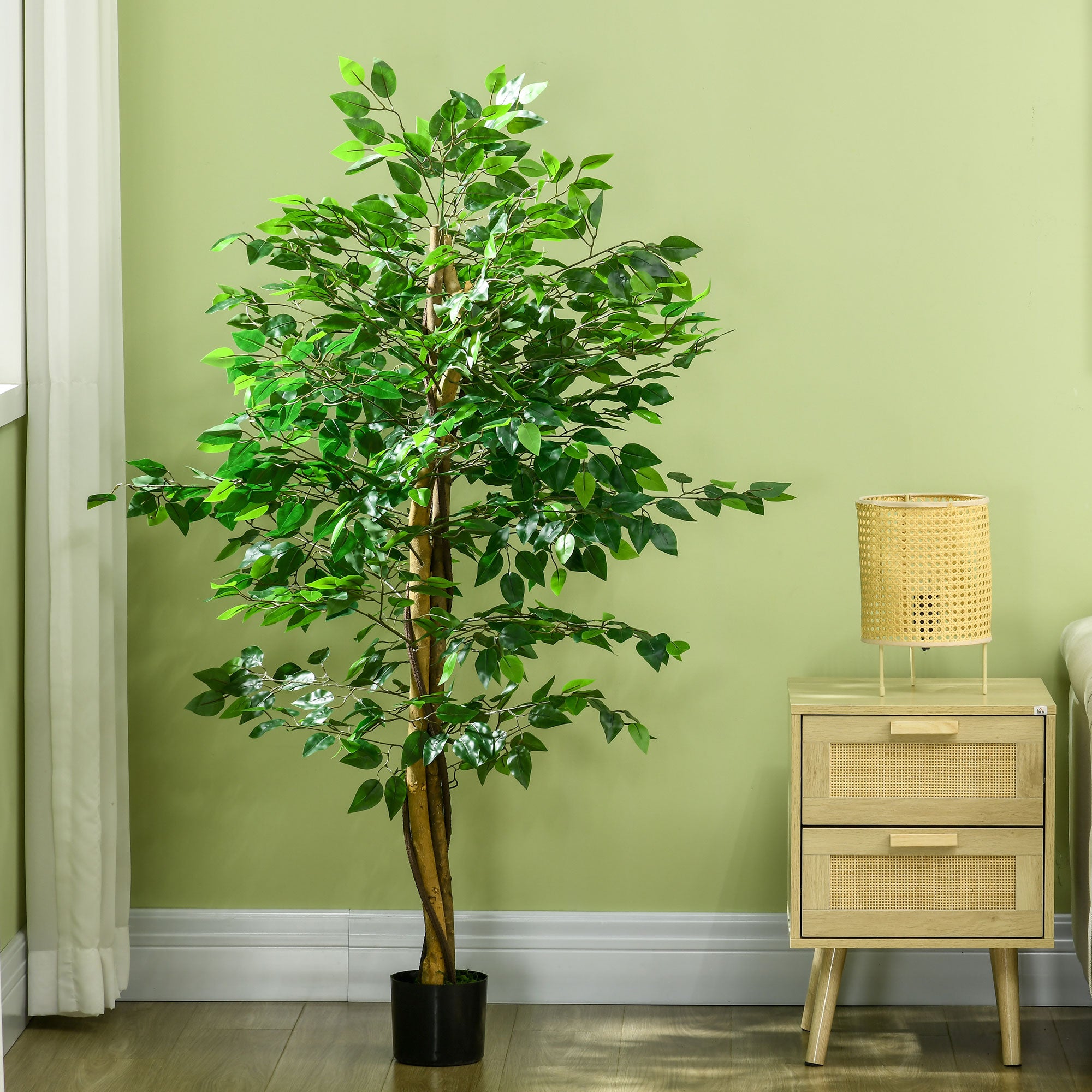 5ft Artificial Tree, Indoor Outdoor Fake Ficus with Pot for Home Office Living Room Decor