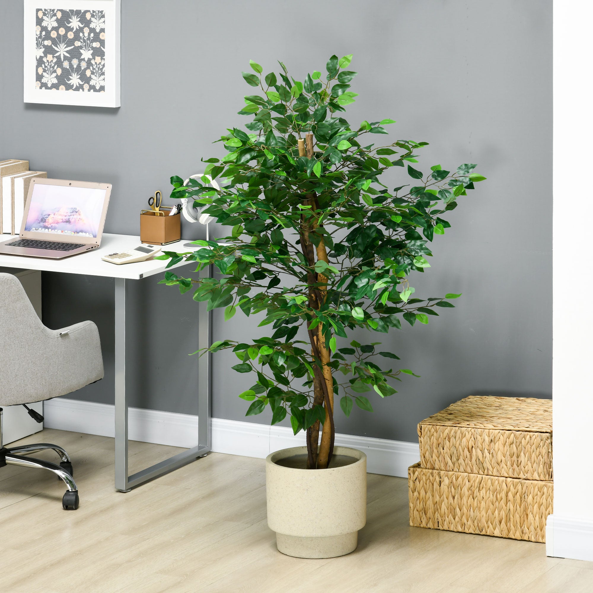 5ft Artificial Tree, Indoor Outdoor Fake Ficus with Pot for Home Office Living Room Decor