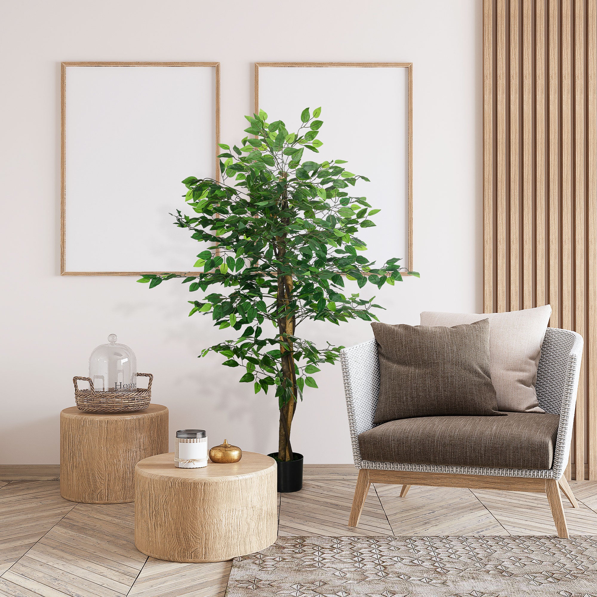 5ft Artificial Tree, Indoor Outdoor Fake Ficus with Pot for Home Office Living Room Decor