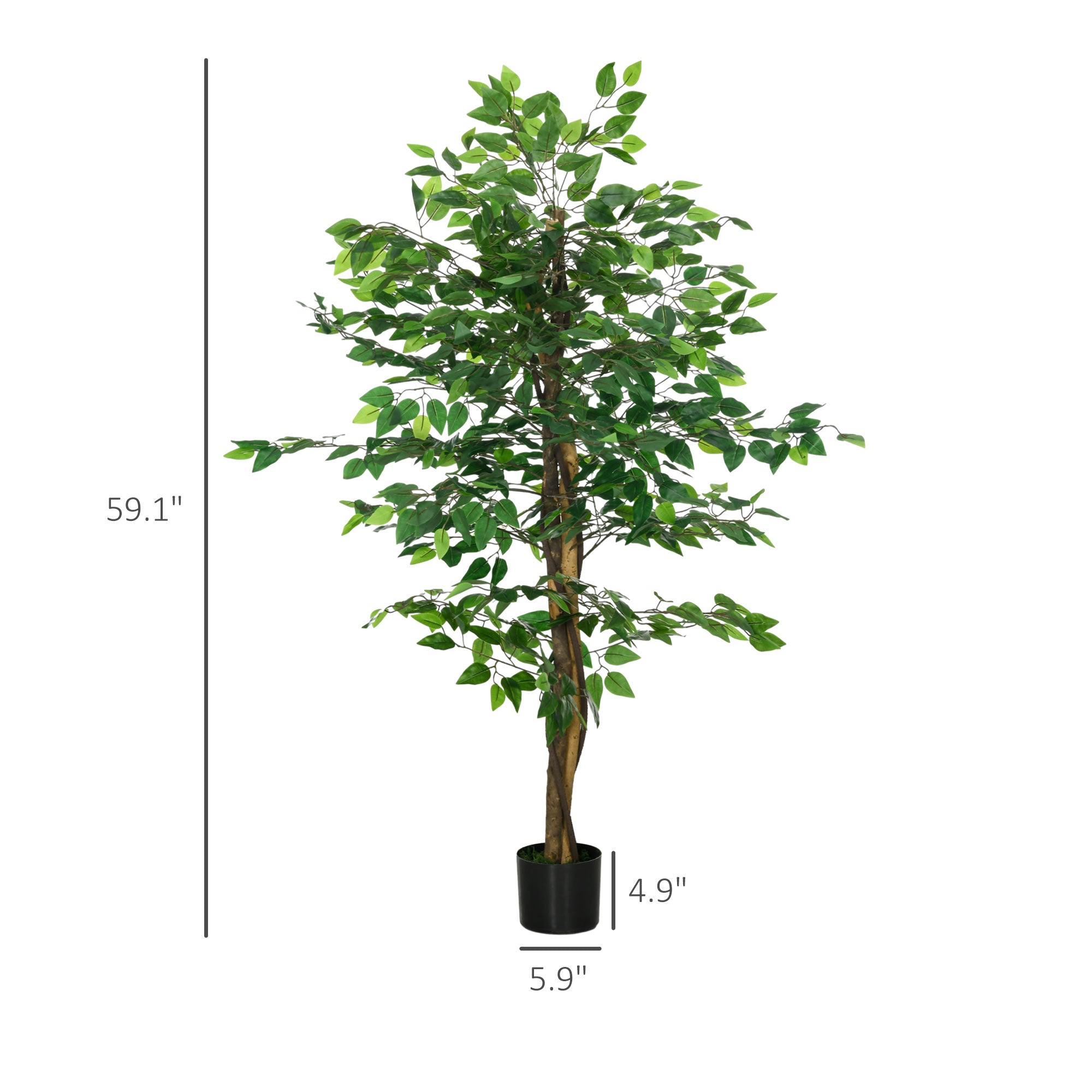 5ft Artificial Tree, Indoor Outdoor Fake Ficus with Pot for Home Office Living Room Decor