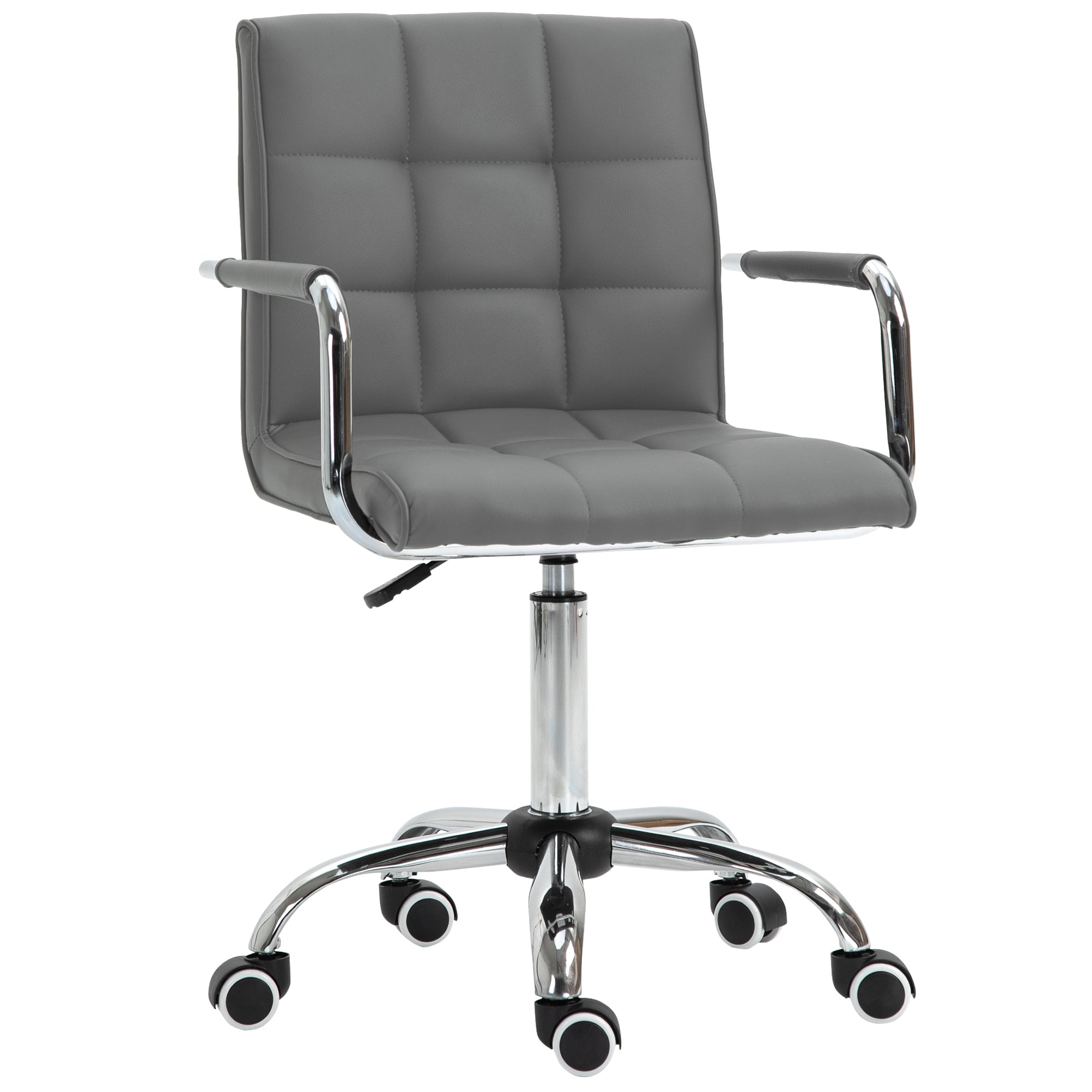 Vinsetto PU Leather Home Office Desk Chair, Computer Chair with Mid Back, Arm, Swivel Wheels, Adjustable Height, Grey